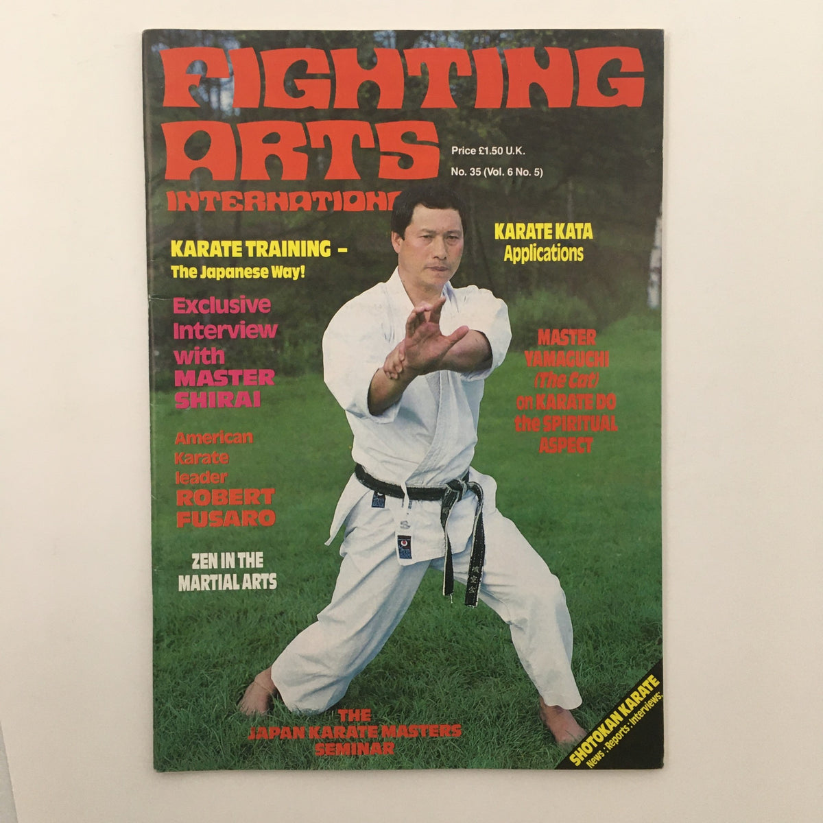 Cover of Fighting Arts International Magazine No. 35 featuring a martial artist in a karate stance, highlighting Master Gōgen Yamaguchi. This vintage magazine showcases karate techniques and interviews from renowned martial arts figures.