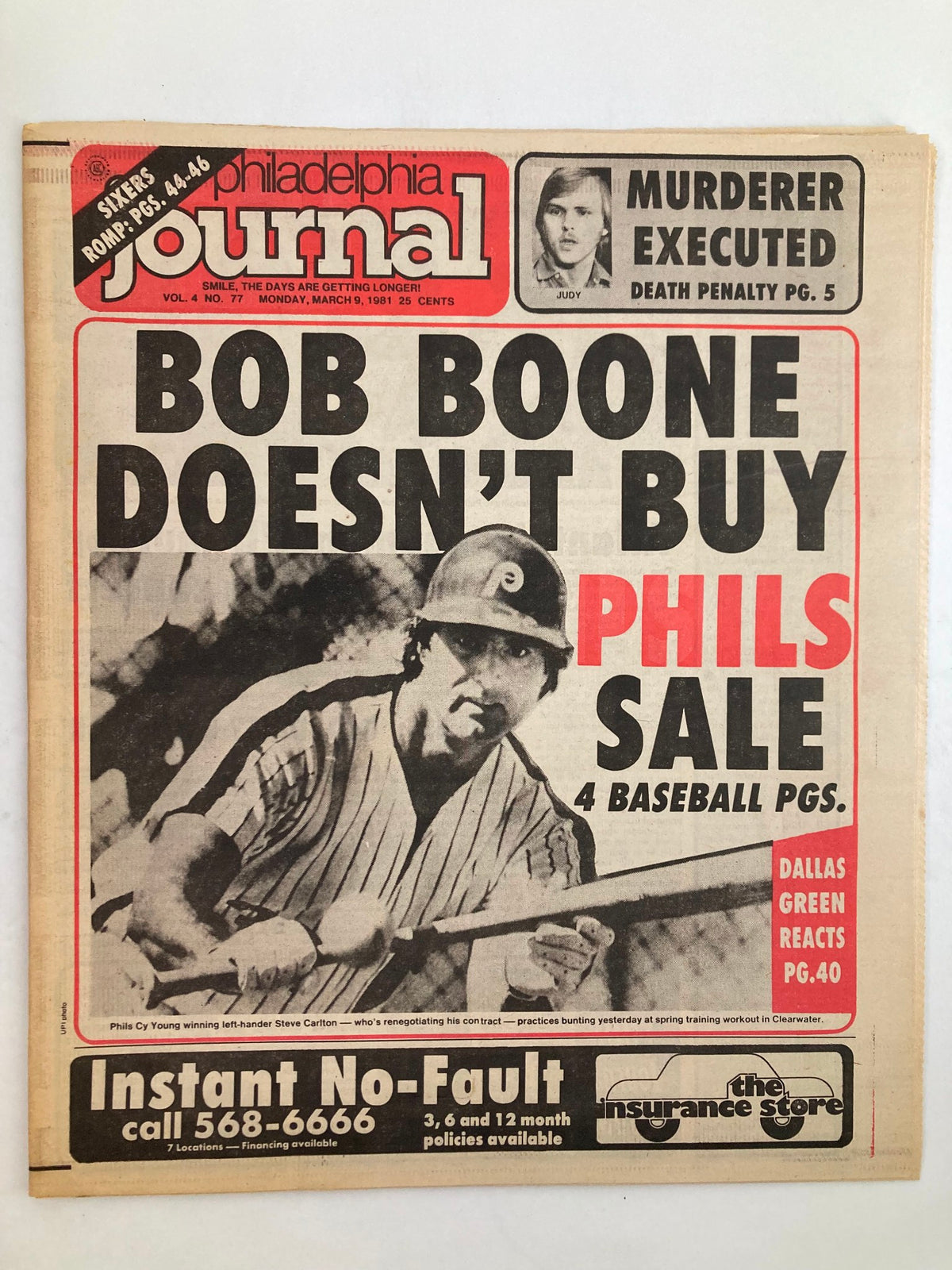 Philadelphia Journal Tabloid March 9 1981 featuring Bob Boone on the cover, discussing the Philadelphia Phillies and related MLB topics.