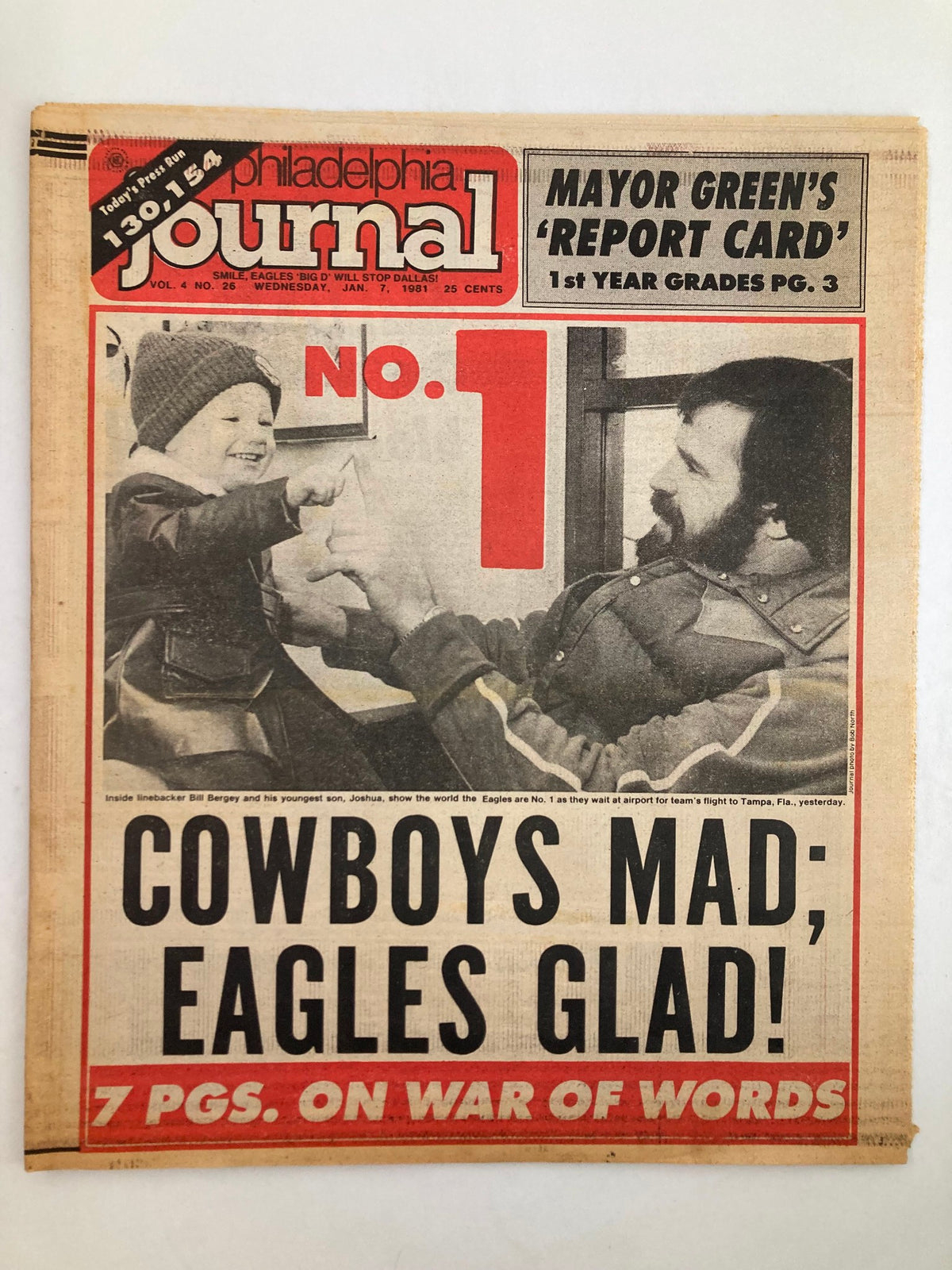 Philadelphia Journal Tabloid January 7 1981 Vol 4 #26 featuring a headline about the Philadelphia Eagles and linebacker Bill Bergey, showcasing a vintage sports-themed newspaper design.