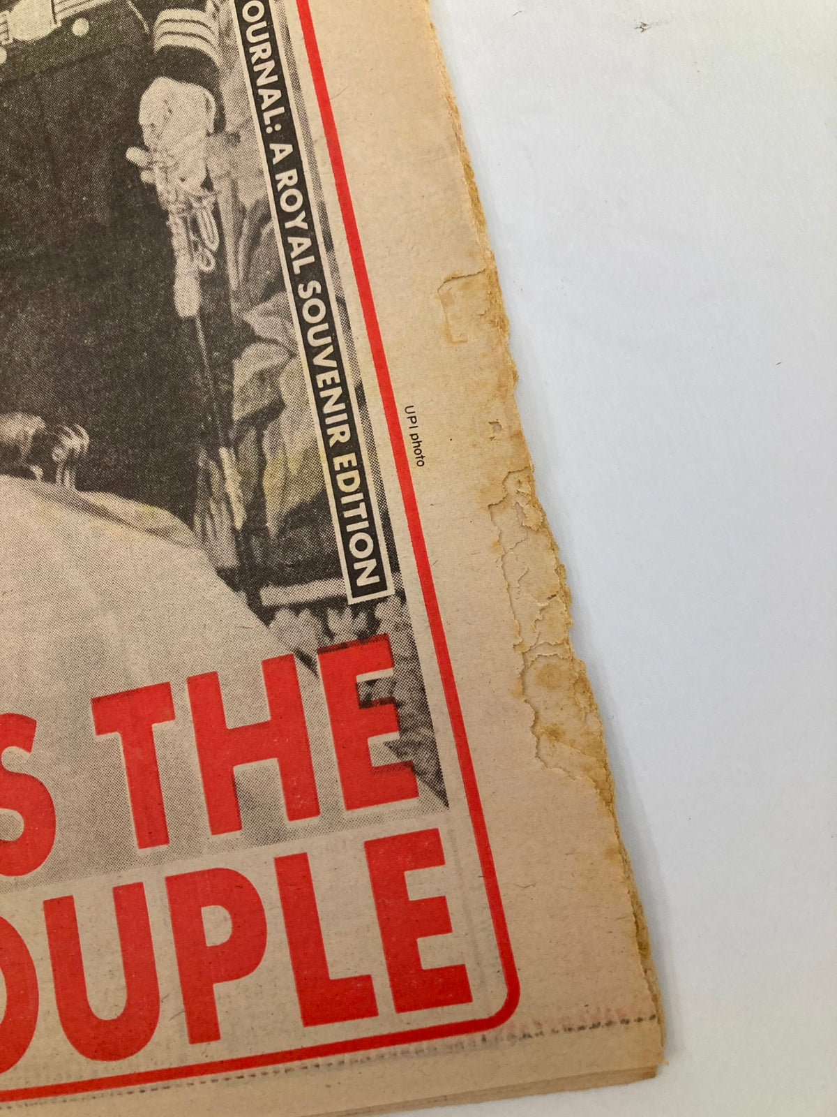 Close-up of the Philadelphia Journal Tabloid cover from July 29, 1981, emphasizing the headline 'God Bless the Royal Couple'.