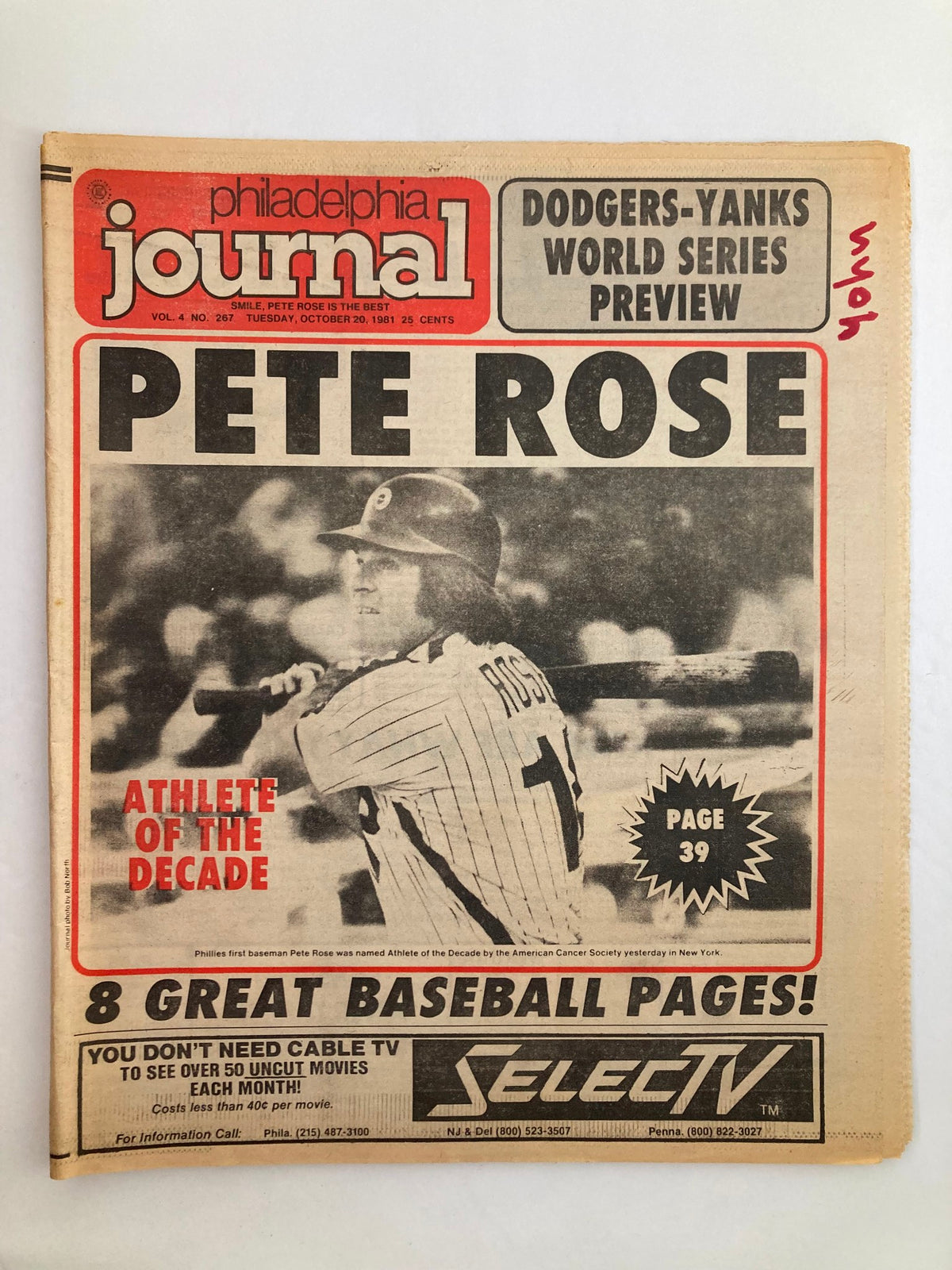 Philadelphia Journal Tabloid October 20 1981 Vol 4 #267 featuring Pete Rose on the cover, highlighting him as Athlete of the Decade with a baseball theme.