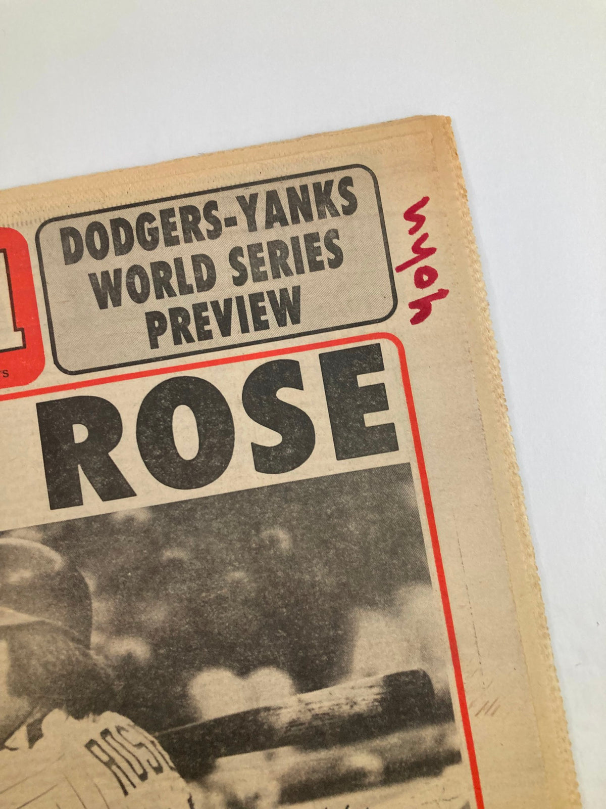 Detail from the Philadelphia Journal Tabloid October 20 1981 showing the title 'Dodgers-Yanks World Series Preview' alongside Pete Rose.
