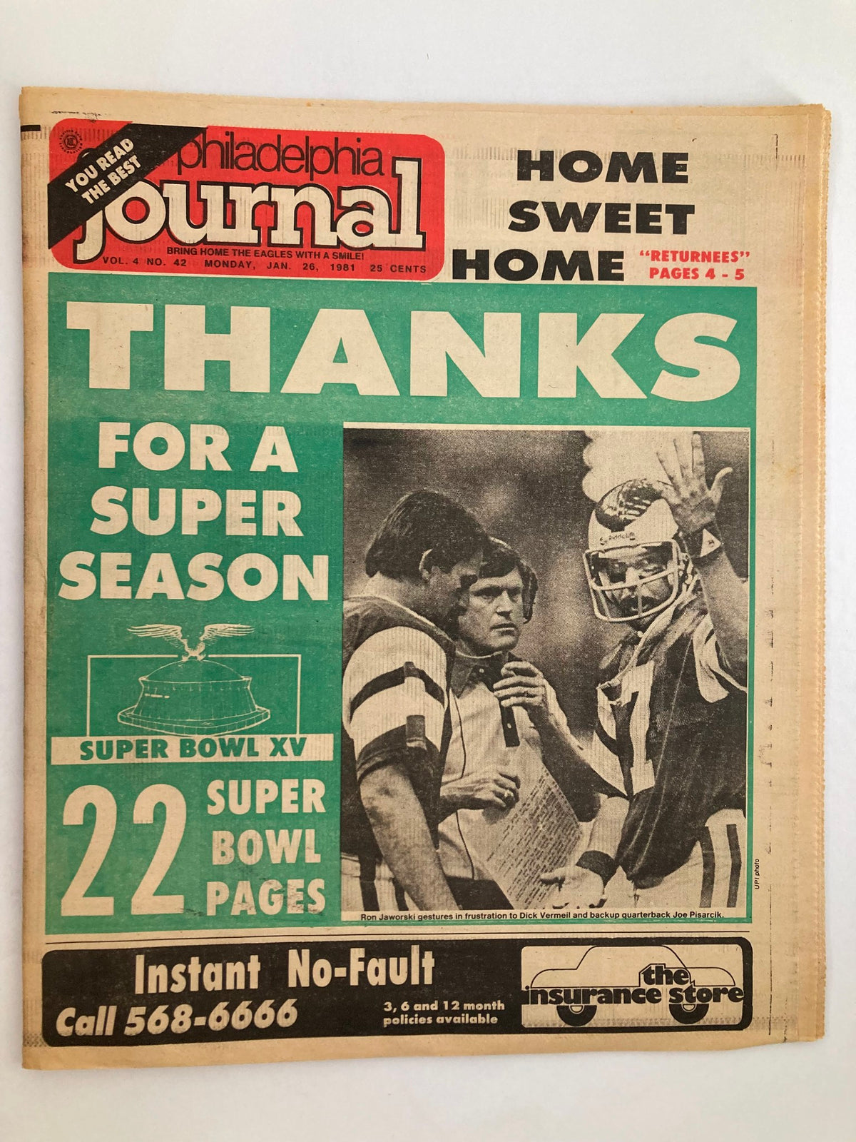 Philadelphia Journal Tabloid January 26 1981 Vol 4 #42 NFL Eagles Ron Jaworski cover featuring a retro design and a tribute to a successful Super Bowl season.