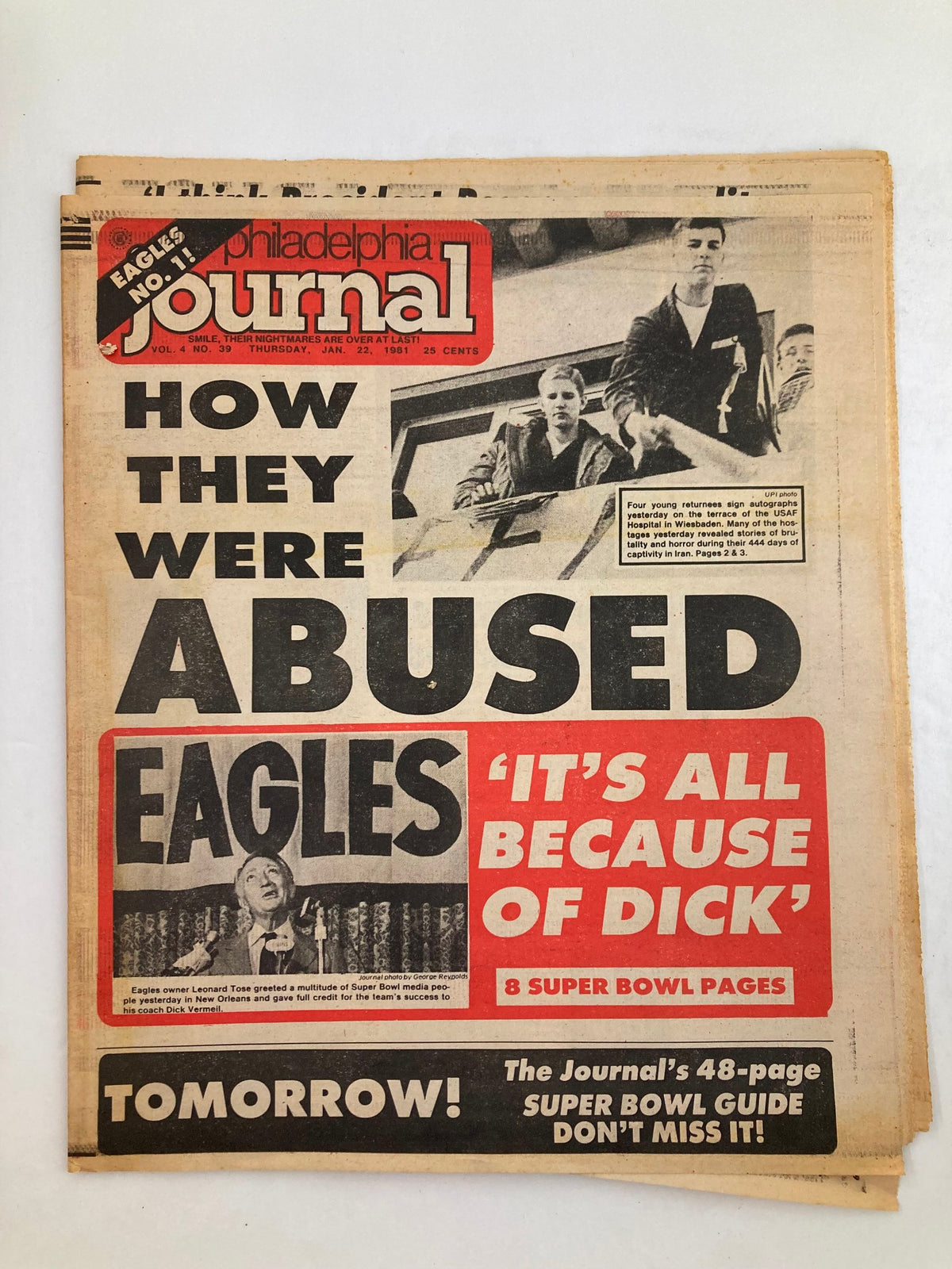 Philadelphia Journal Tabloid January 22 1981 Vol 4 #39 featuring a headline about the Eagles and Super Bowl coverage.
