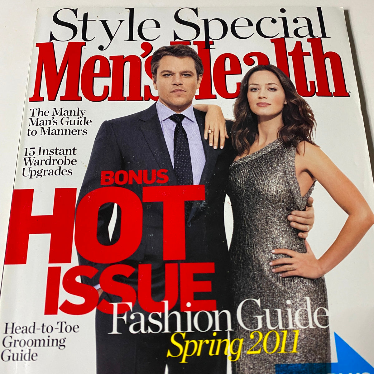Men's Health Magazine March 2011 cover featuring Matt Damon and Emily Blunt, themed as a 'Bonus Hot Issue' with a focus on fashion and grooming guidelines. This collectible magazine offers health and lifestyle advice from early 2011.