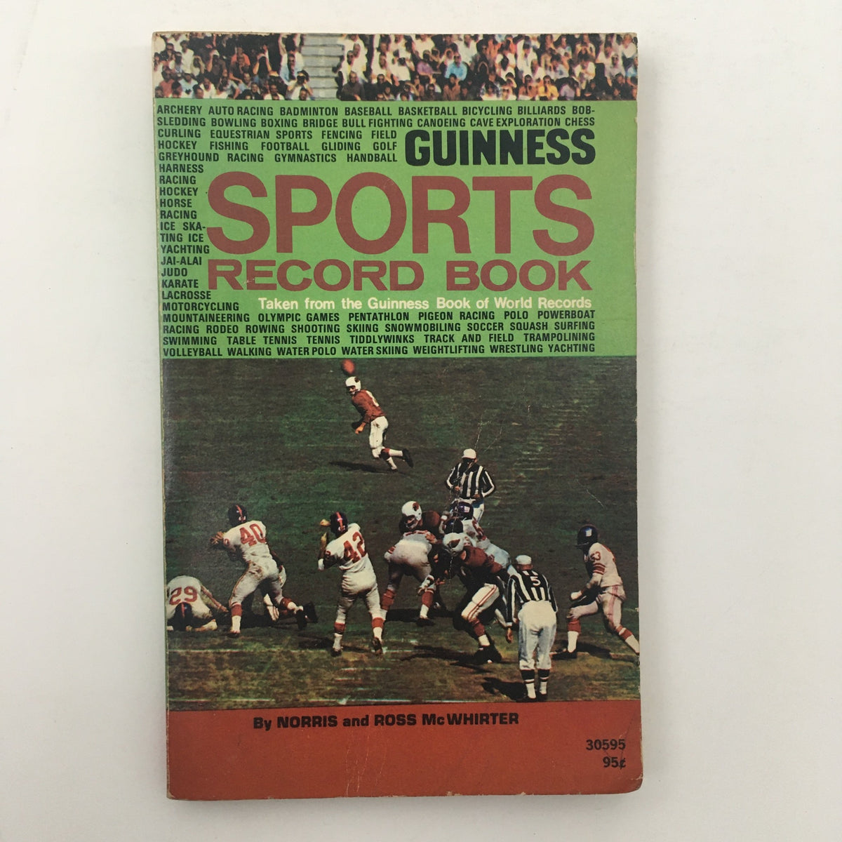 Guinness Sports Record Book 1972 cover by Norris and Ross McWhirter featuring various sports themes and vibrant colors.
