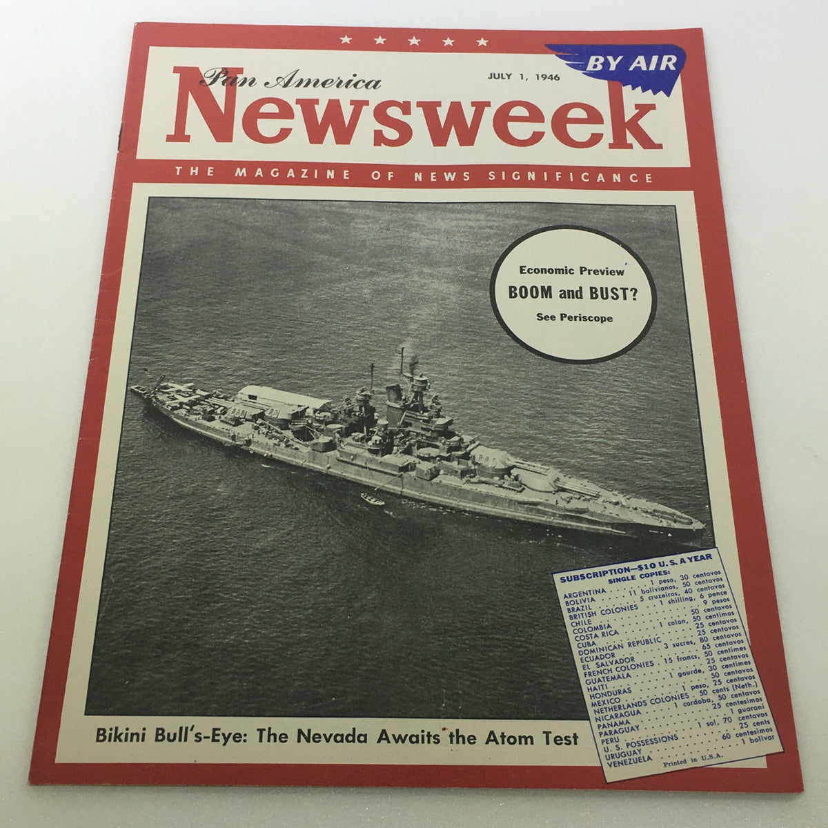 Vintage Newsweek Magazine July 1 1946 Bikini Bull's-Eye Pan America By Air No Label