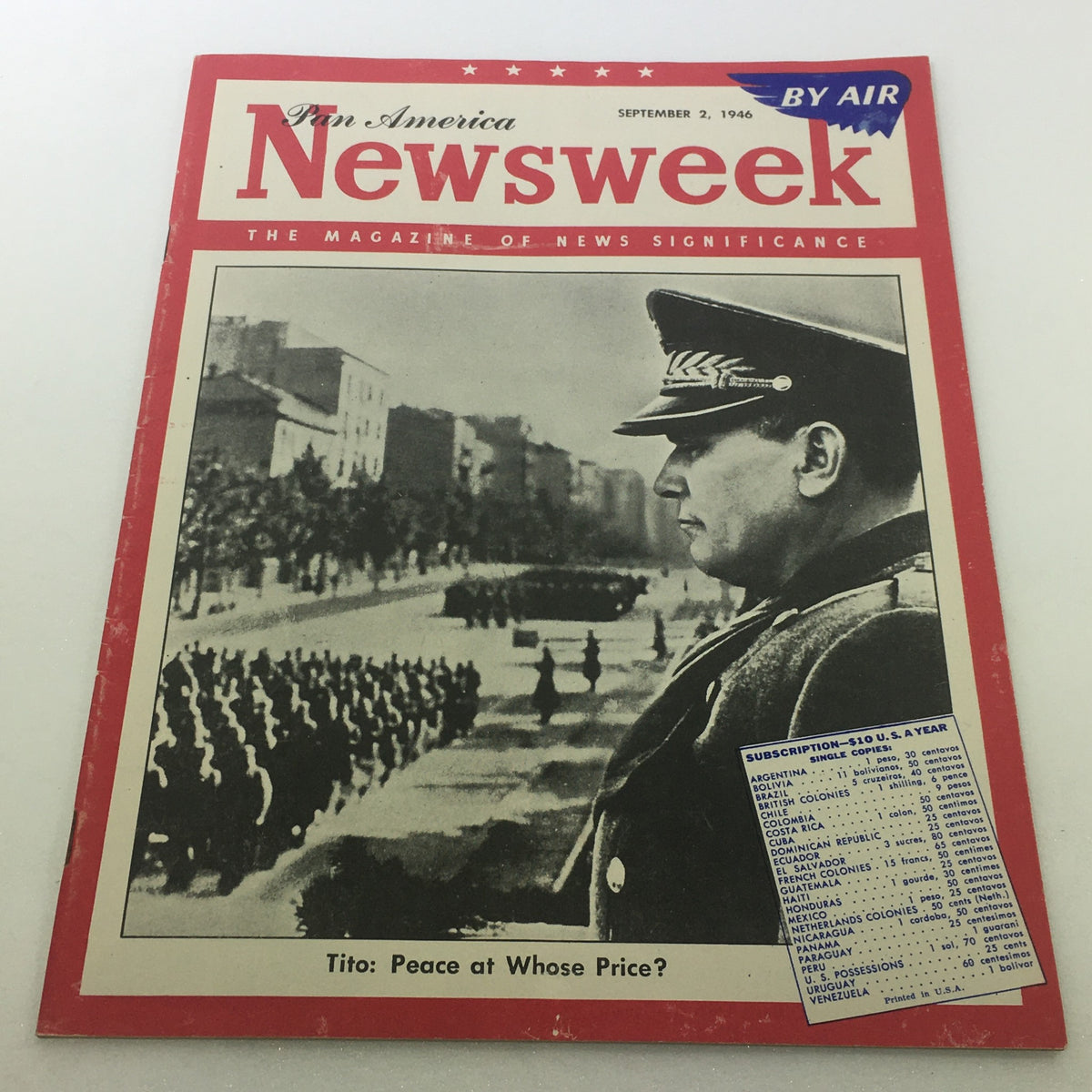Newsweek Magazine, September 2, 1946: Featuring Josip Broz Tito and 'Pan America / By Air' on the cover