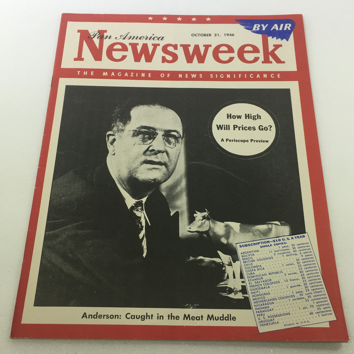 Newsweek Magazine October 21 1946 - Anderson Pan America By Air No Label