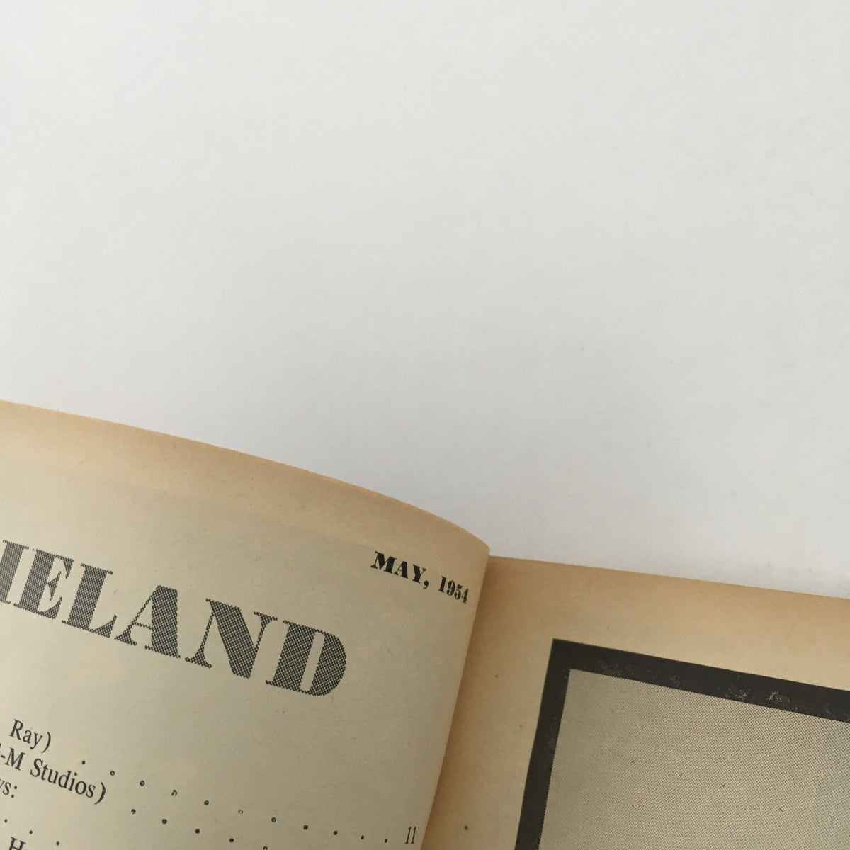 Another inside page of VTG Movieland May 1954 Volume 12 Issue 3 displaying a vintage magazine layout, focused on May 1954 details.