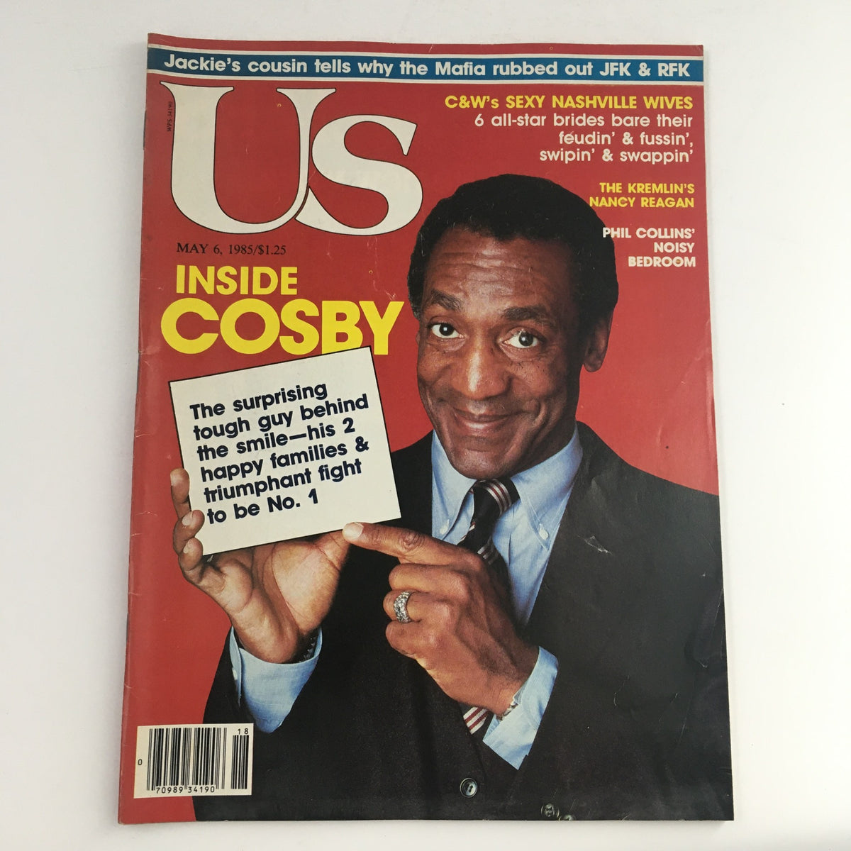 Cover of US Magazine from May 6, 1985, featuring Bill Cosby with the headline 'Inside Cosby'. The cover highlights intriguing articles including a look at his families and his tumultuous fight to be number one in the entertainment industry.