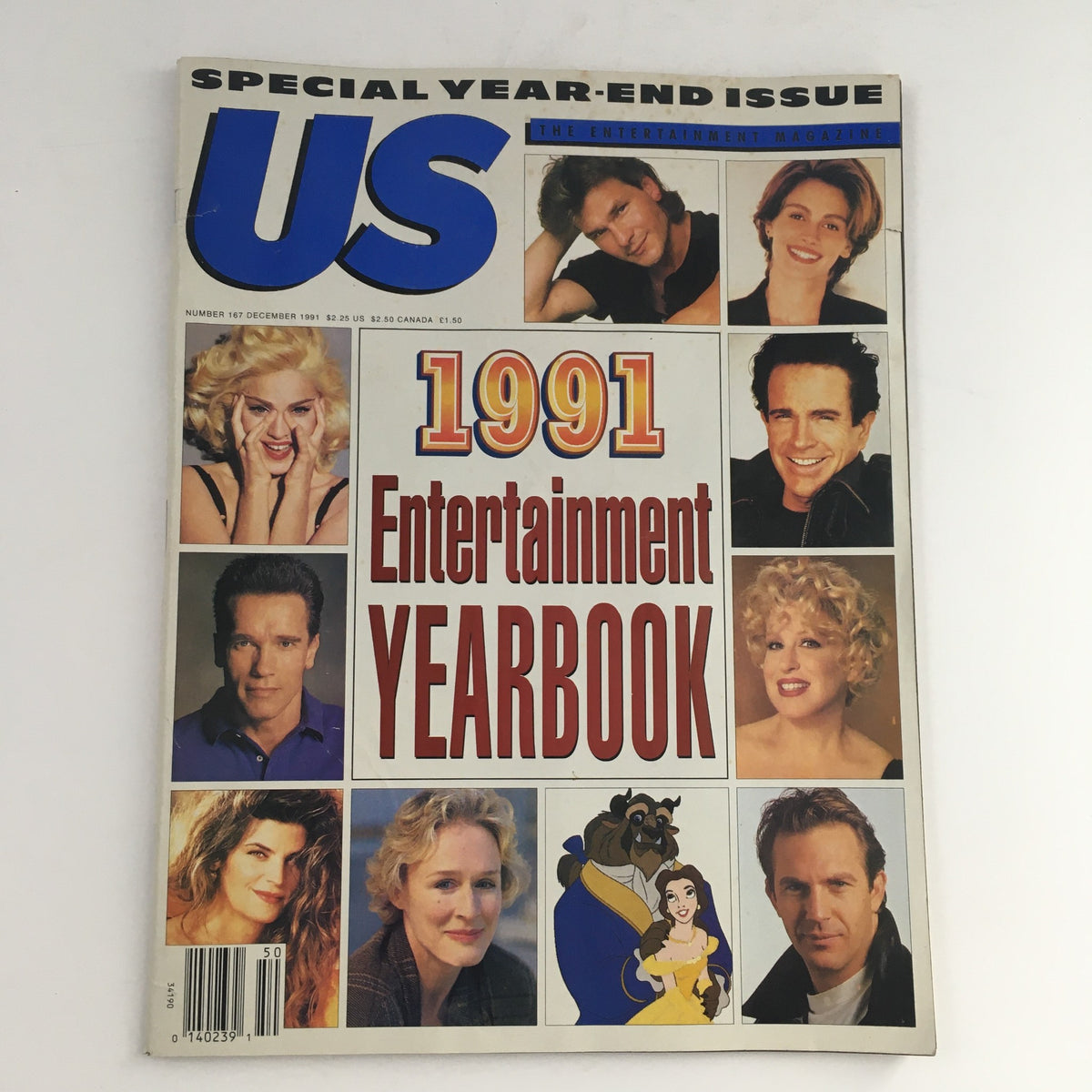 US Magazine #167 December 1991 featuring iconic celebrities, including Madonna and Julia Roberts, on the cover for the Entertainment Yearbook issue.