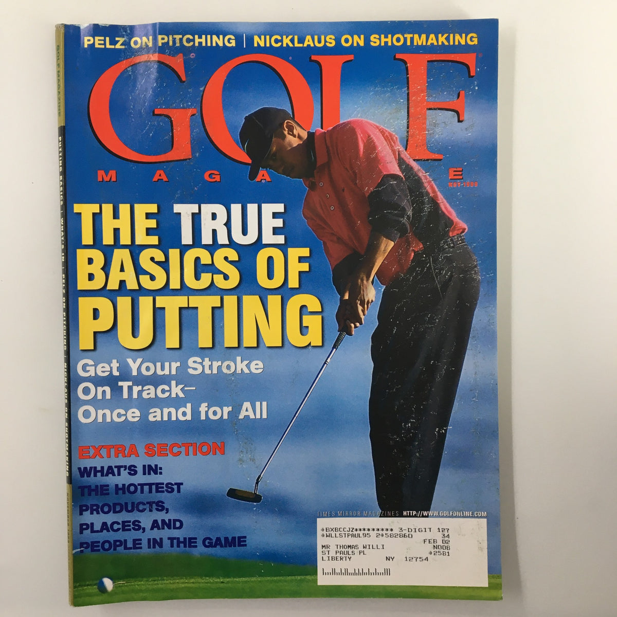 Golf Magazine November 1999 issue featuring the cover story 'The True Basics of Putting' with a golfer in action, emphasizing Tiger Woods' insights on improving golf putting techniques.