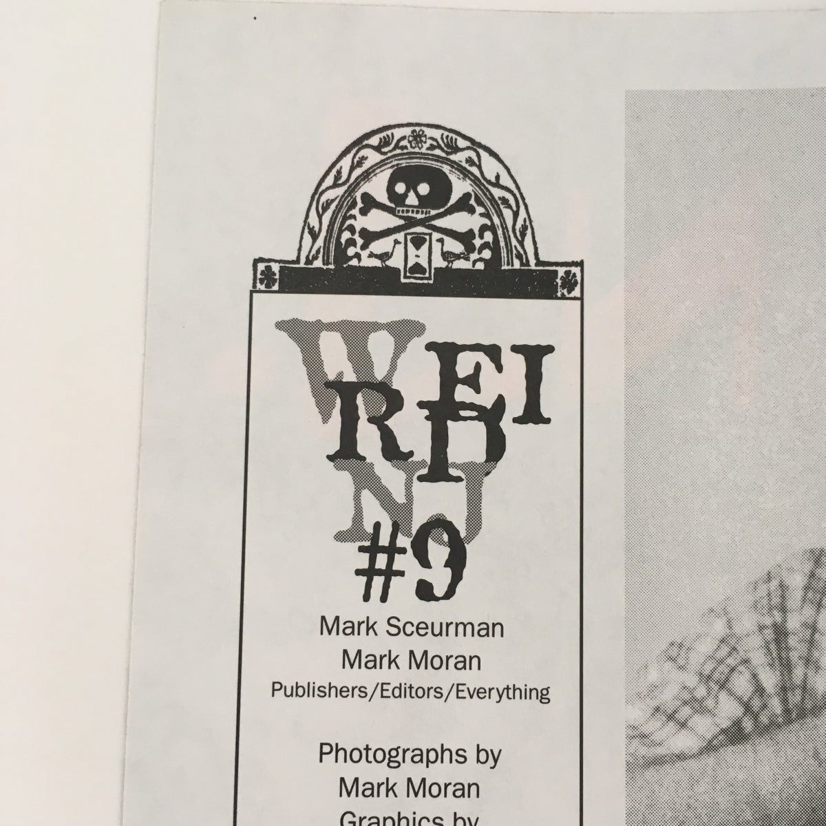Inside page of Weird N.J. Magazine 1997 #9, displaying publisher information and artistic design elements related to New Jersey's folklore.