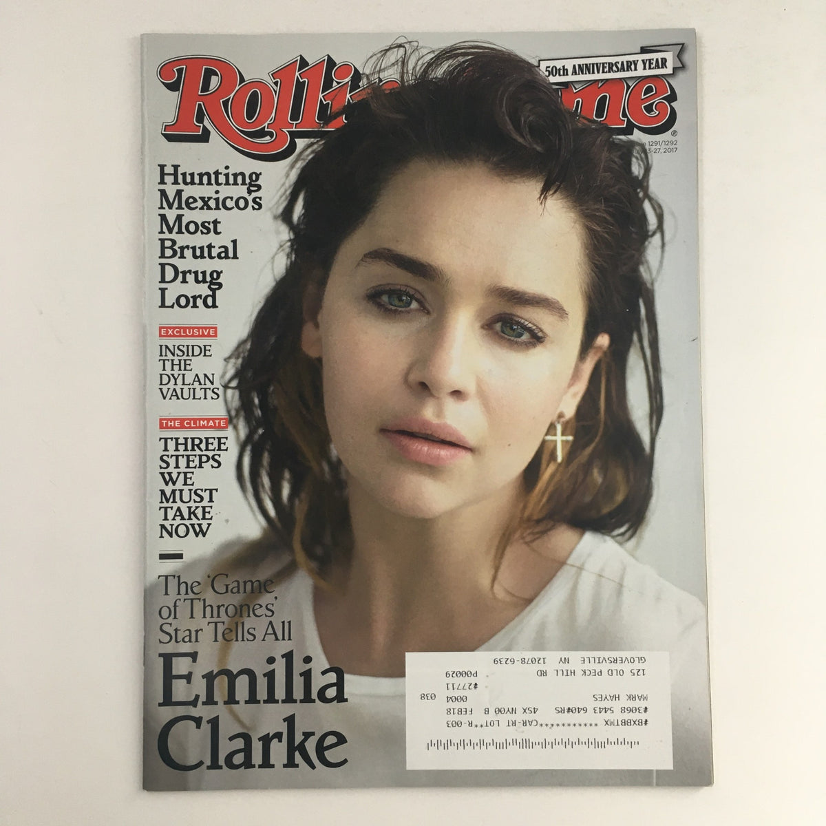 Cover of Rolling Stone Magazine July 13 2017 featuring Emilia Clarke, highlighting her role as a star in 'Game of Thrones' and showcasing insights into The Dylan Vaults.