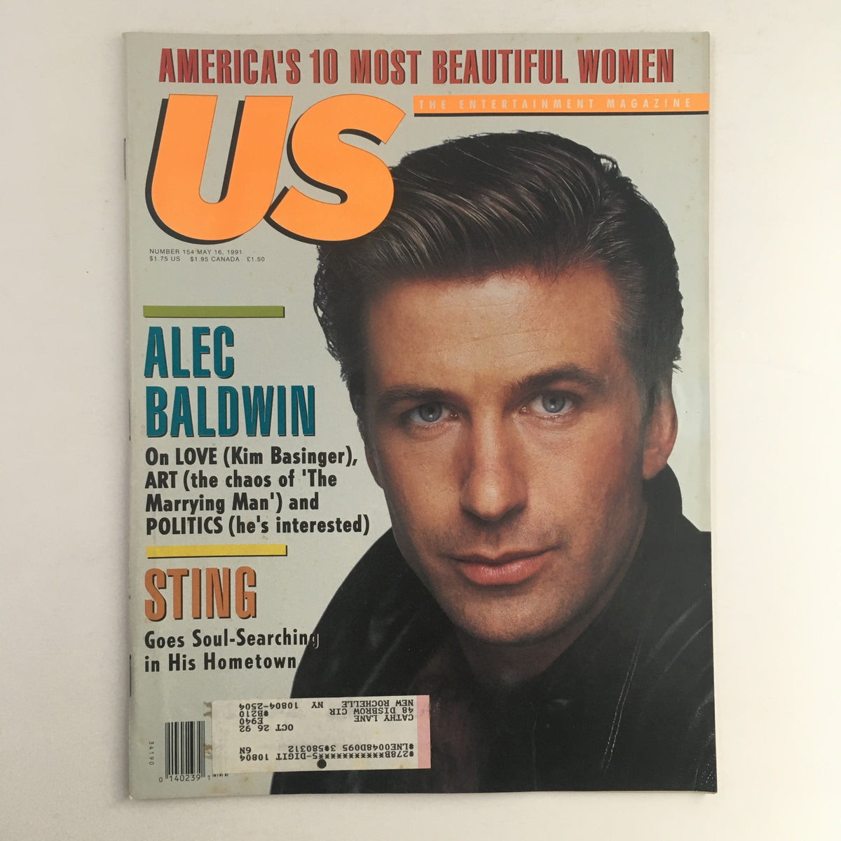 US Magazine #154 May 16, 1991 cover featuring Alec Baldwin discussing love, art, and politics, along with a feature on Sting.