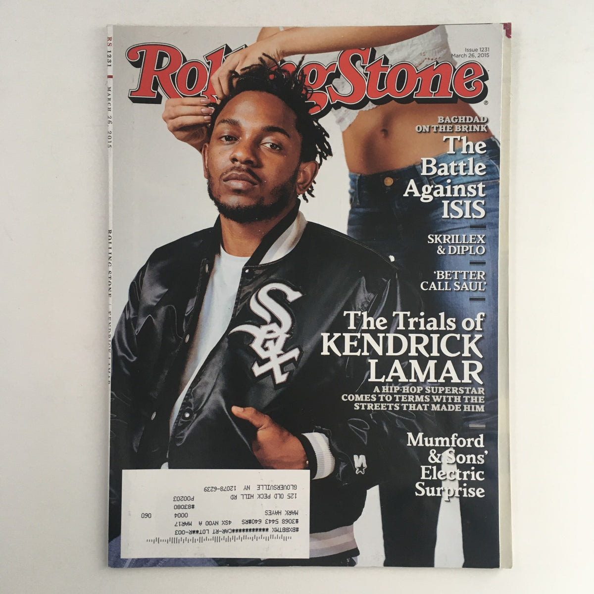 Rolling Stone Magazine cover from March 26, 2015, featuring Kendrick Lamar, with the title 'The Trials of Kendrick Lamar', alongside features on Skrillex and Diplo. The magazine highlights cultural influences in contemporary music.