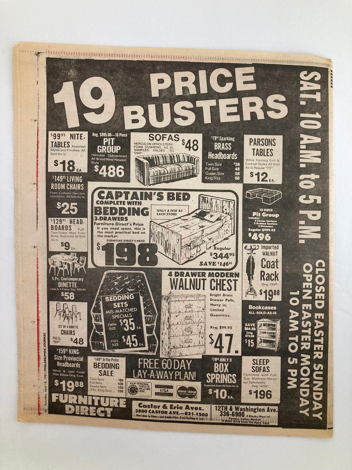 Philadelphia Journal Tabloid April 18, 1981 advertising 'Price Busters' sale with various furniture discounts and deals.