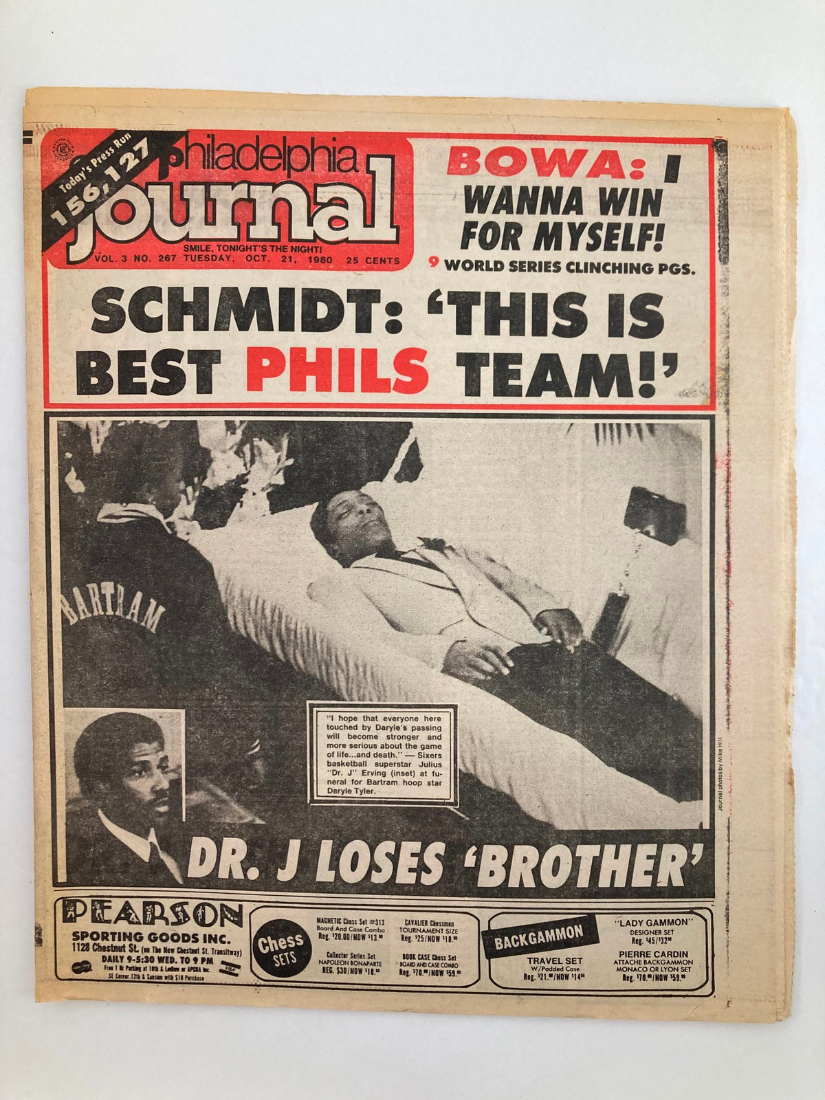 Philadelphia Journal Tabloid October 21 1980 Vol 3 #267 featuring headlines about the Philadelphia Phillies and NBA Sixers' Julius Erving. Cover showcases a portrait photo and various advertisements.