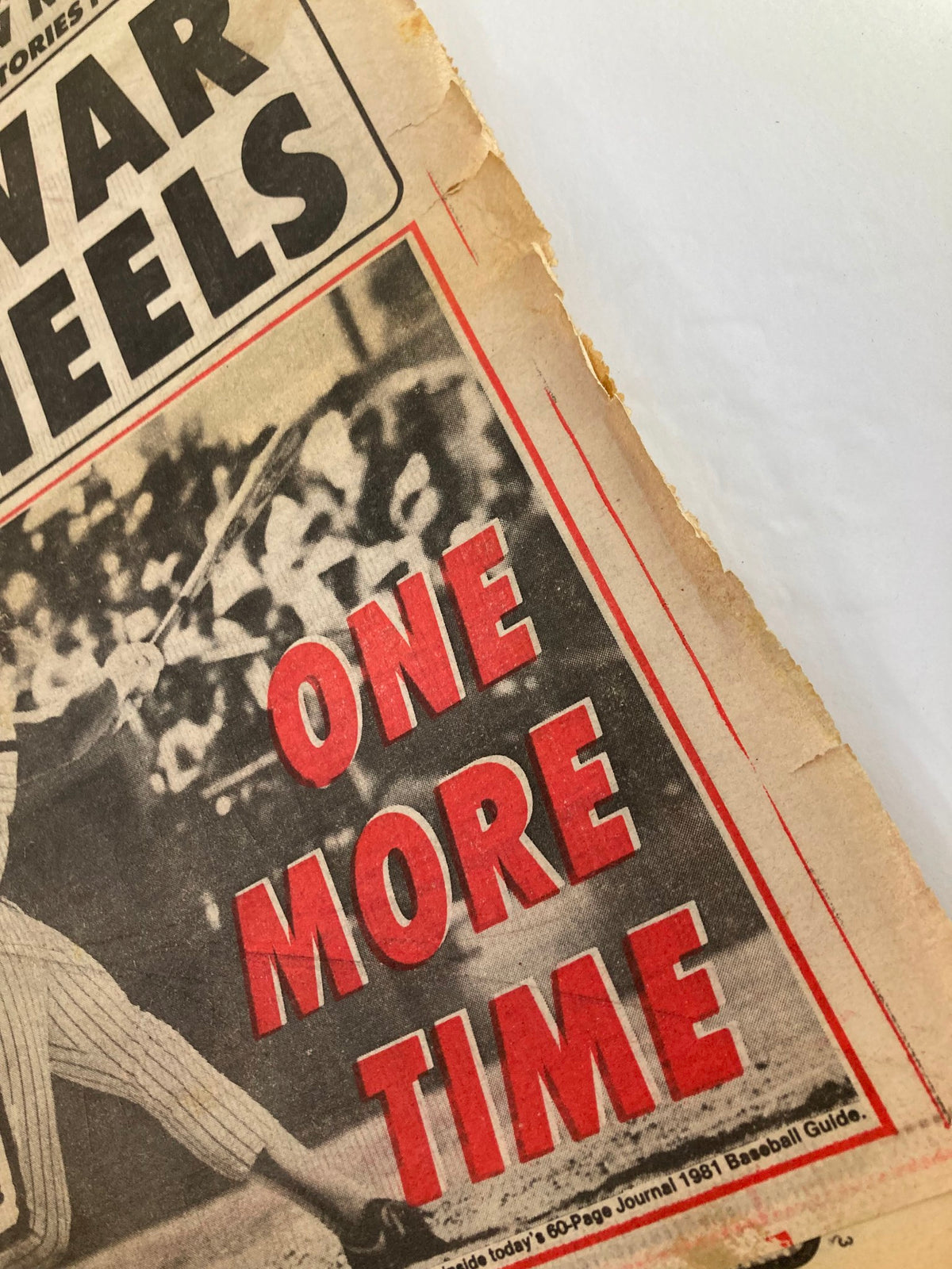 Detail view of the Philadelphia Journal Tabloid April 7, 1981, Volume 4 #102 showcasing the headline 'ONE MORE TIME' related to MLB.