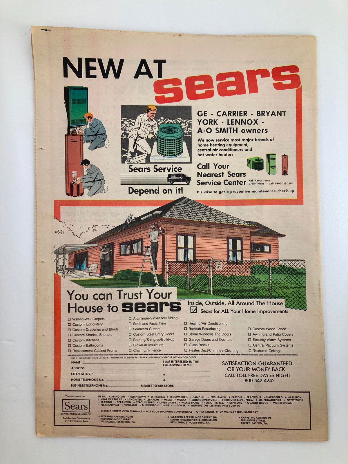 Back cover of the Philadelphia Phillies Report Newspaper October 22 1983 featuring an advertisement for Sears home improvement services.