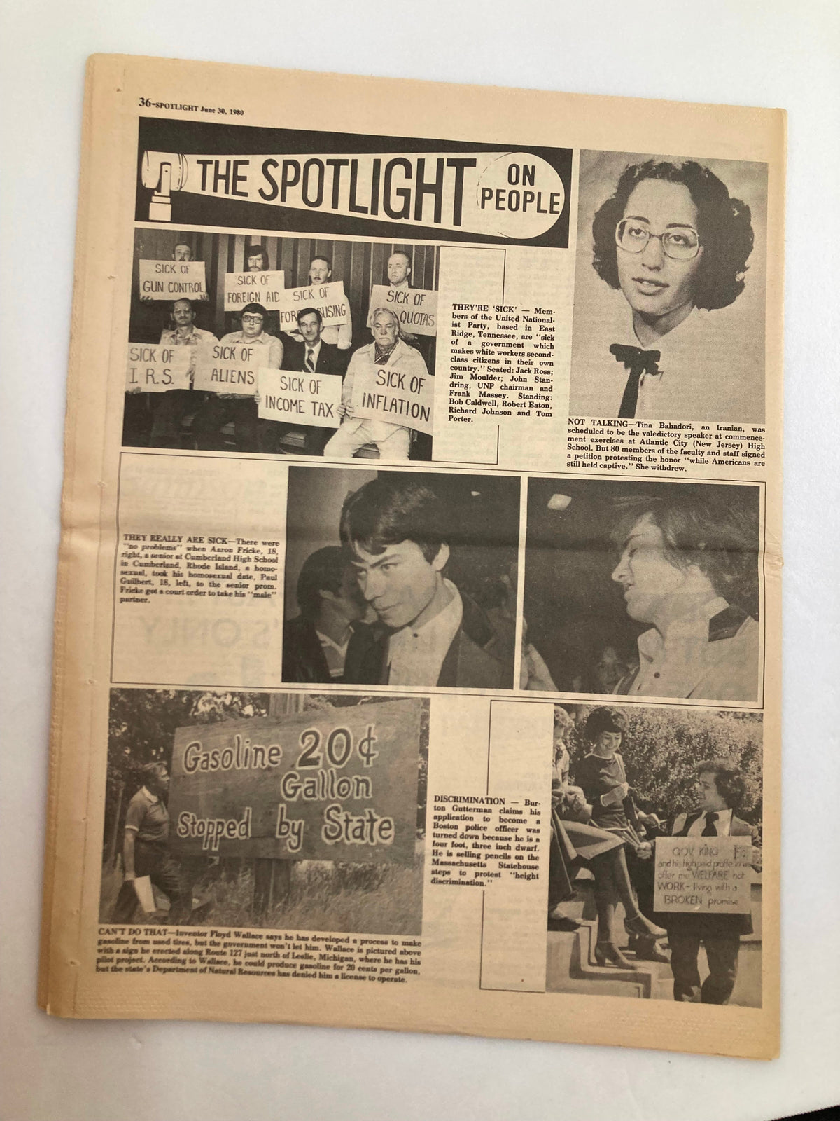 The Spotlight Newspaper June 30 1980 Vol 6 #26, covering various topics on people and inflation, showcasing photographs related to public concerns.