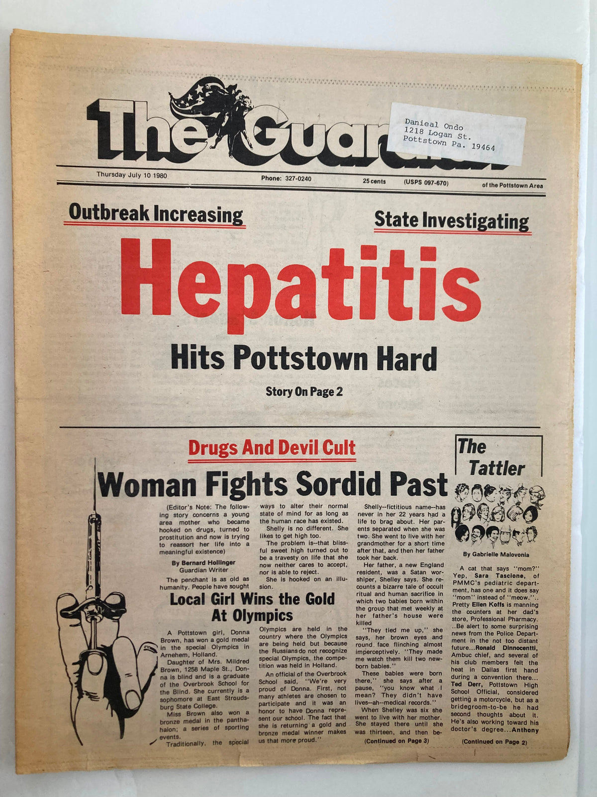 The Guardian Newspaper July 10 1980 highlighting an outbreak of hepatitis, with main headlines on the front page discussing the issue and state investigations.