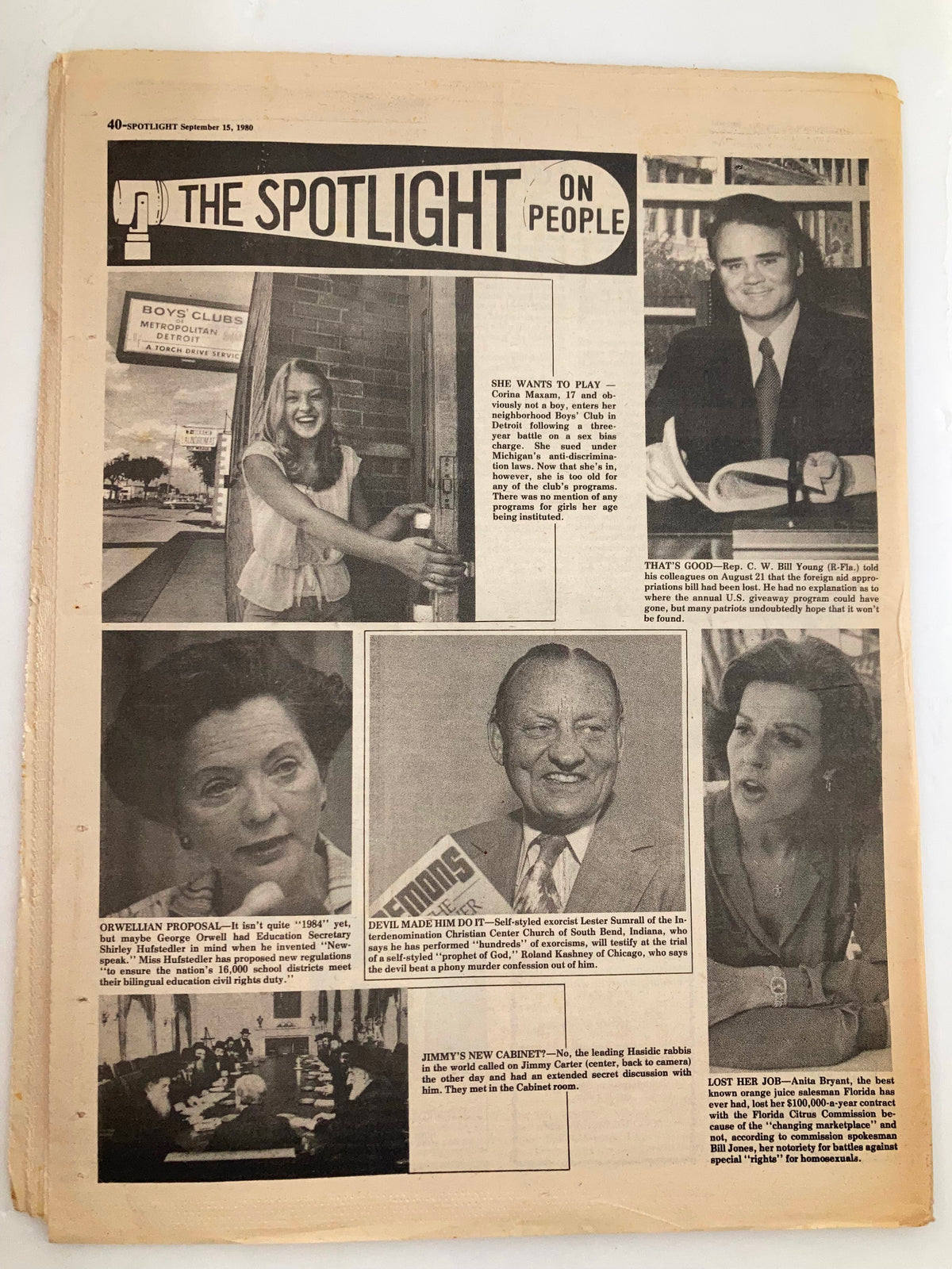 The Spotlight Newspaper September 15 1980 Vol 6 #37 showcasing various features including a section on people and their stories.