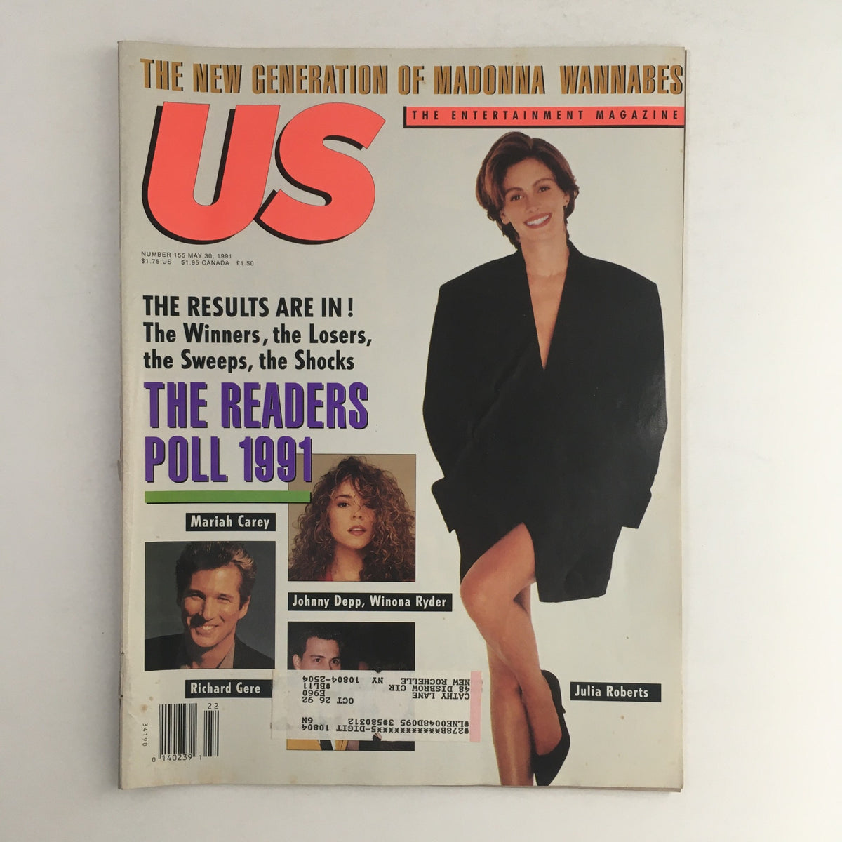 Cover of US Magazine #155 dated May 30, 1991 featuring Julia Roberts, Mariah Carey, Richard Gere, and the prominent headline about the Readers Poll 1991.