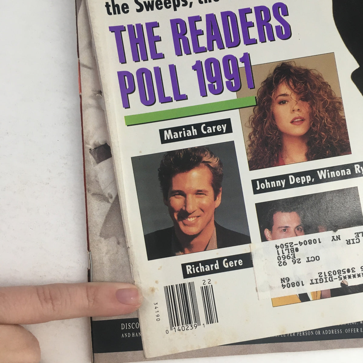 Close-up of the cover of US Magazine #155 from May 30, 1991, highlighting the images of Mariah Carey and Richard Gere along with a glimpse of the Readers Poll 1991 details.