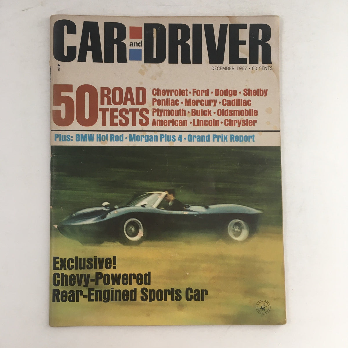 Cover of Road & Track Magazine December 1967 featuring road tests of Chevrolet, Ford, and Dodge vehicles.