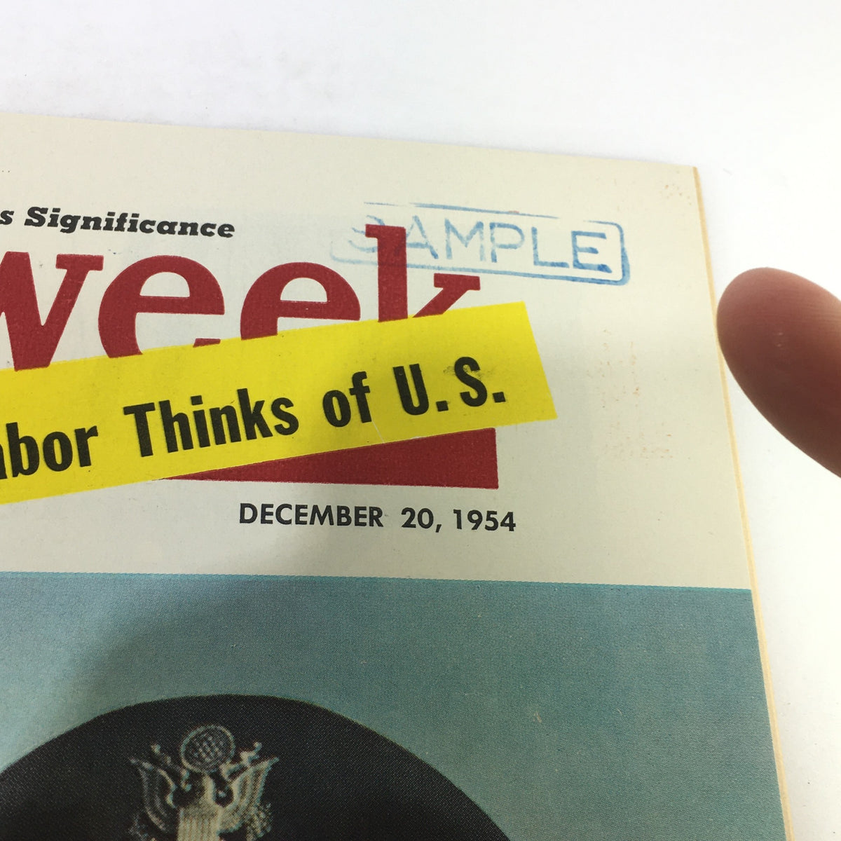 Close-up of the VTG Newsweek Magazine December 20, 1954 cover, highlighting the headline 'Herbert Morrison: What Labor Thinks of U.S.' and date printed at the top.