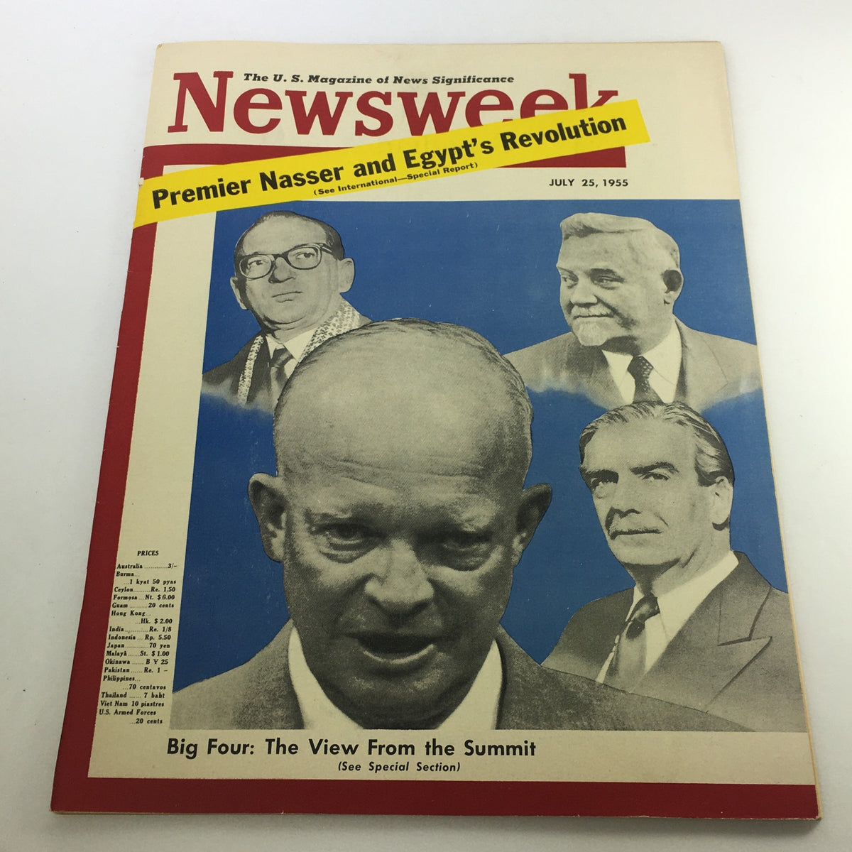 VTG Newsweek Magazine July 25 1955 featuring Dwight D. Eisenhower and the Big Four, showcasing political themes and significant historical context in a vintage print format.