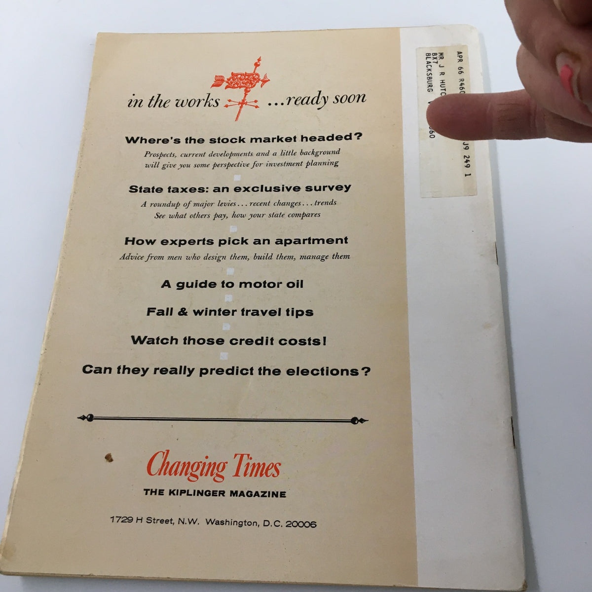 Back cover of VTG Changing Times Magazine September 1964 displaying text about upcoming features and subscription information.