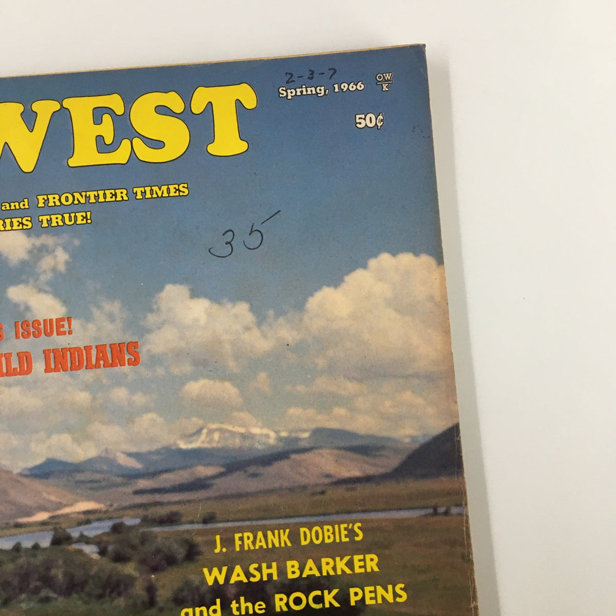 Close-up of the VTG Old West Magazine Spring 1966 cover highlighting the title and featured stories, including Tex Banta.