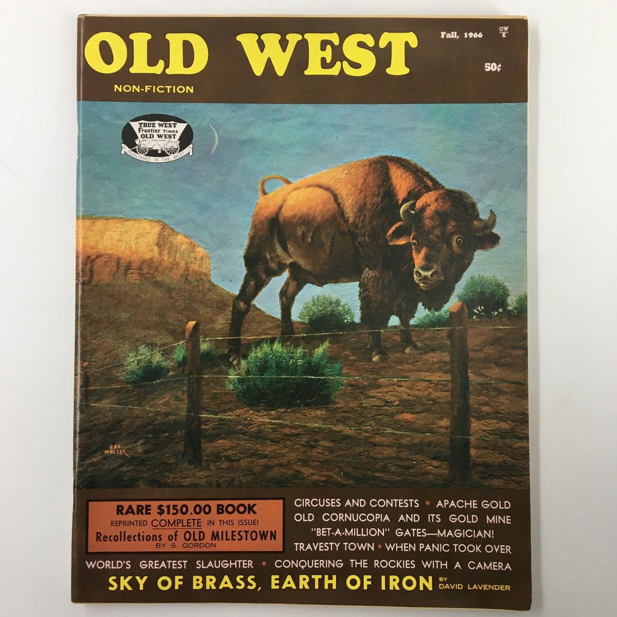 Cover of VTG Old West Magazine Fall 1966 featuring a bison on the cover with the title 'Sky of Brass, Earth of Iron'.