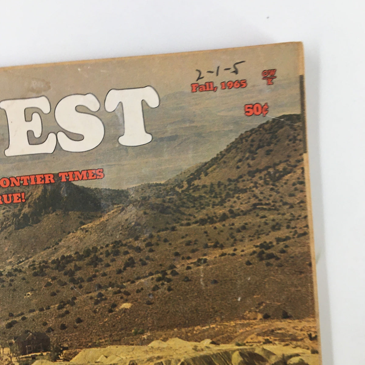Cover of VTG Old West Magazine Fall 1965 featuring the title and a scenic backdrop, showcasing vintage Western themes.