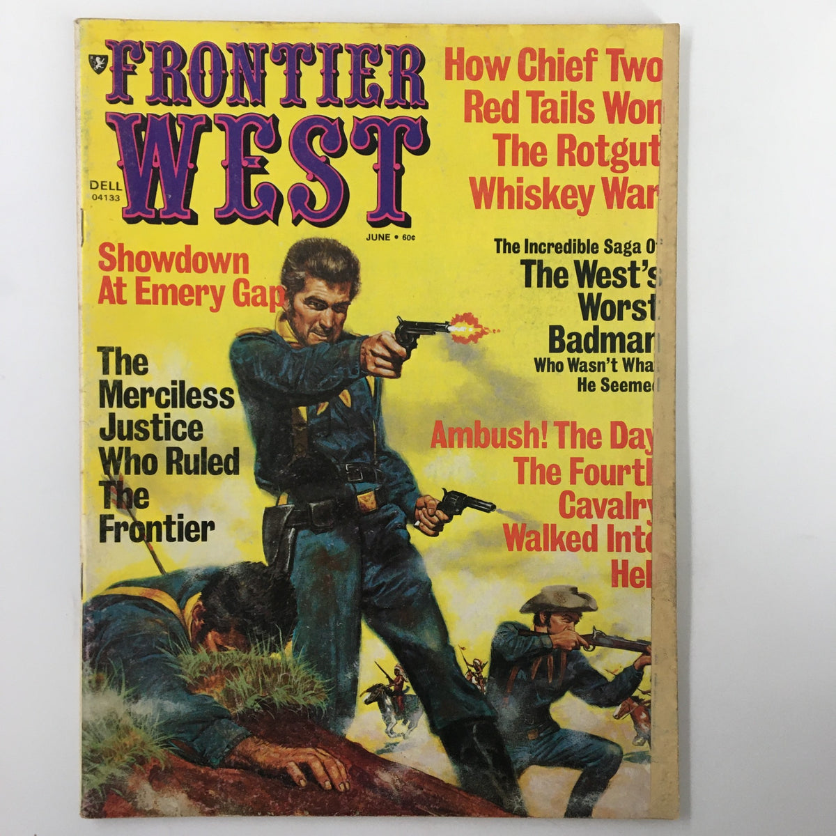 Frontier West Magazine June 1974 Vol 4 #3 featuring the cover titled 'Showdown at Emery Gap'. The cover showcases a dramatic Western scene with characters in action, reflecting the magazine's focus on thrilling Western tales.