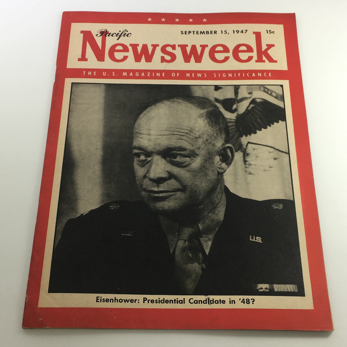 Cover of VTG Newsweek Magazine from September 15, 1947 featuring Dwight D. Eisenhower with the headline 'Eisenhower: Presidential Candidate in '48?' showcasing historical context from the post-war era.