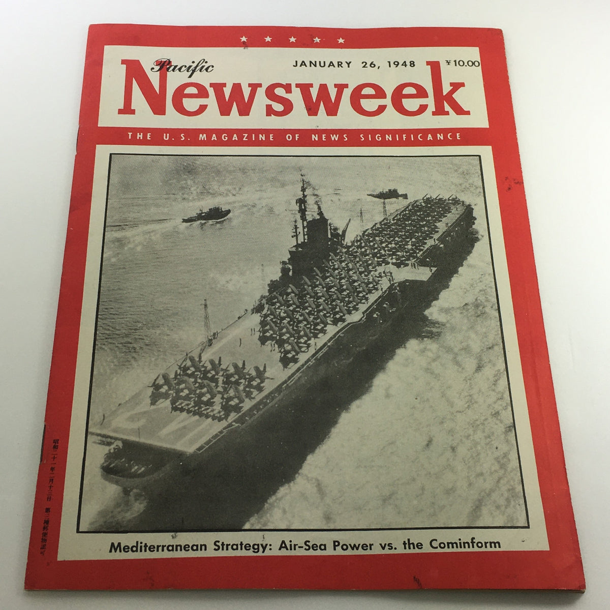 Cover of VTG Newsweek Magazine from January 26, 1948, featuring Mediterranean Strategy: Air-Sea Power vs. the Cominform, showcasing a historic naval image.