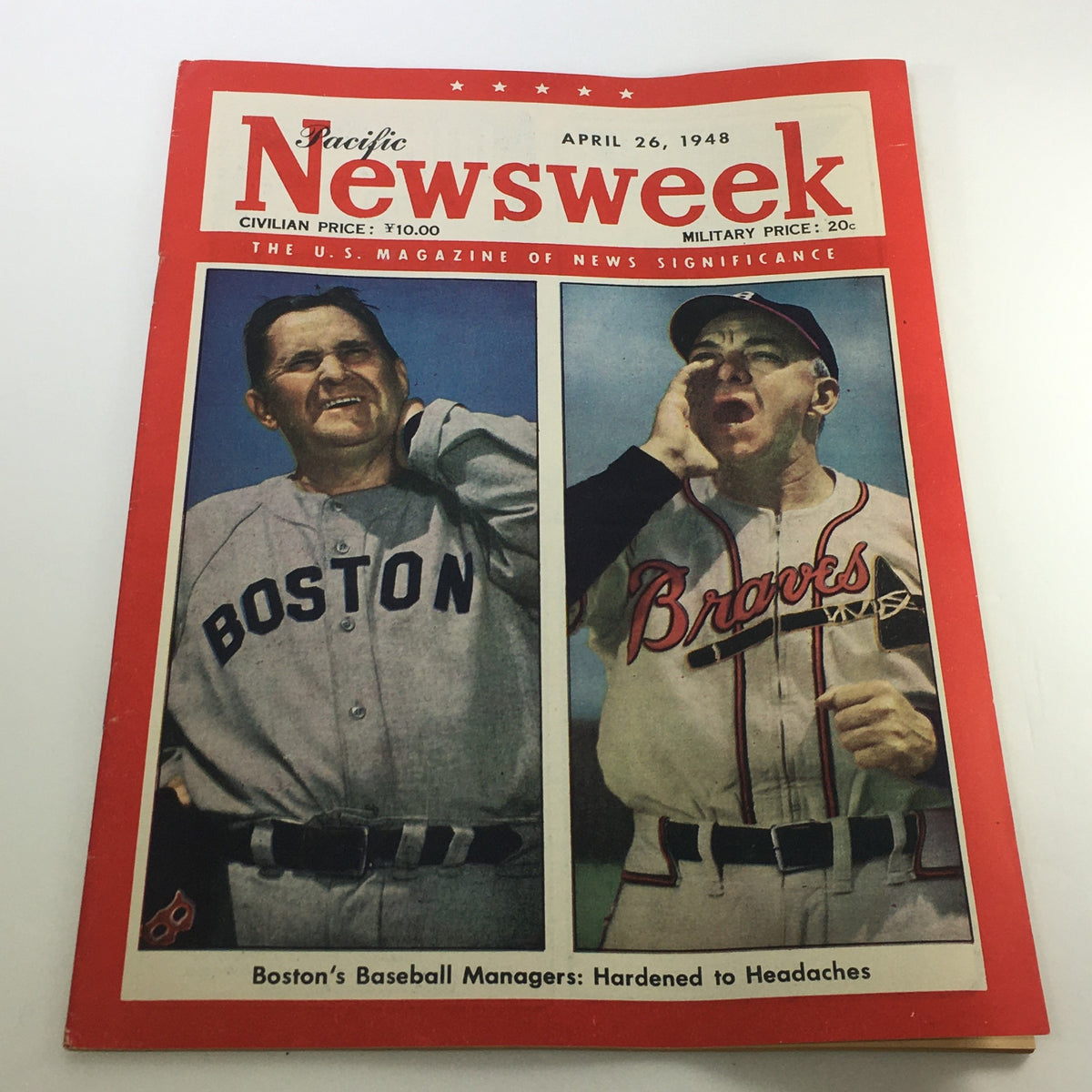 VTG Newsweek Magazine April 26 1948 cover featuring Boston baseball managers, highlighting sports history and vintage design.