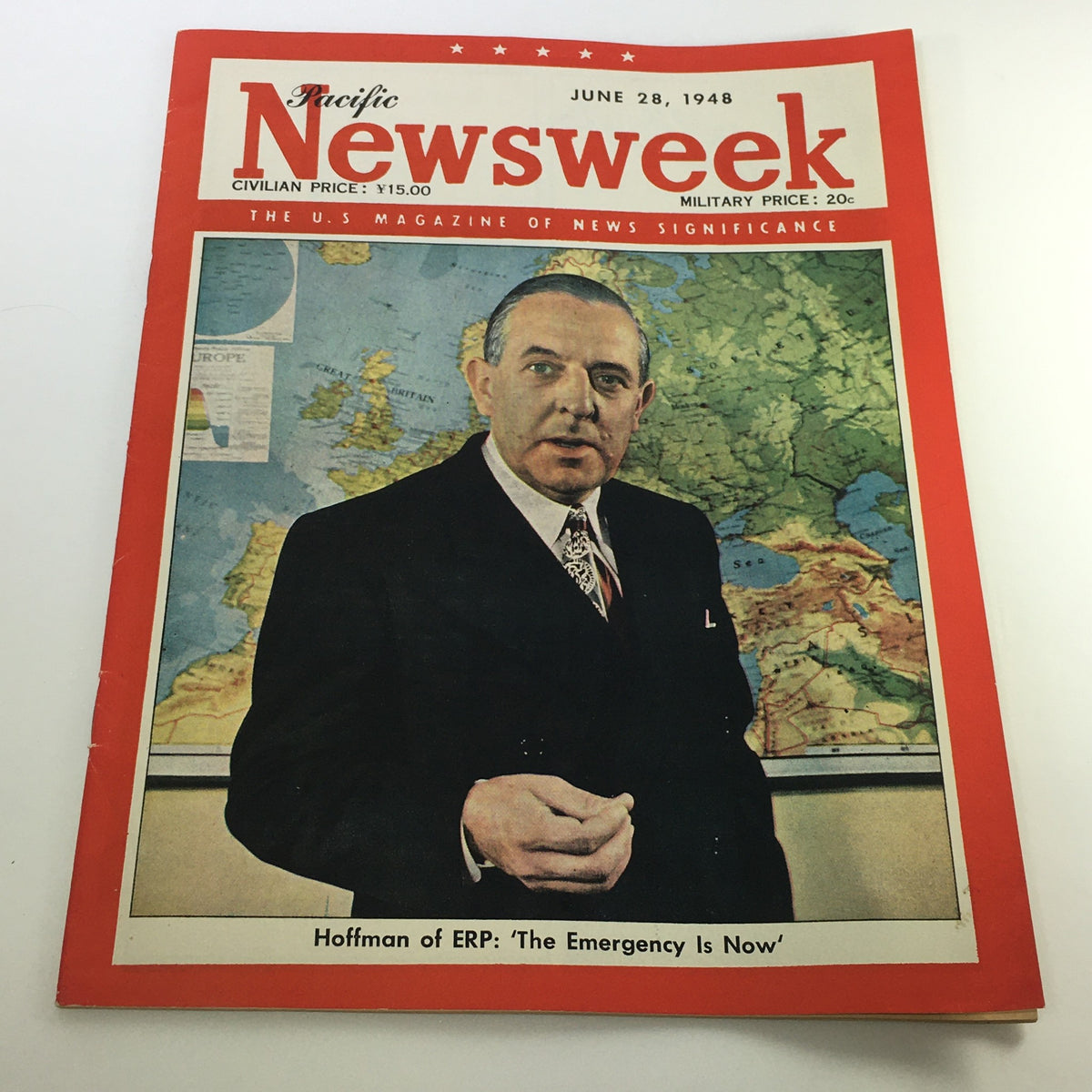 VTG Newsweek Magazine June 28 1948 featuring Paul Gray Hoffman on the cover, highlighting historical significance with a backdrop of a world map.