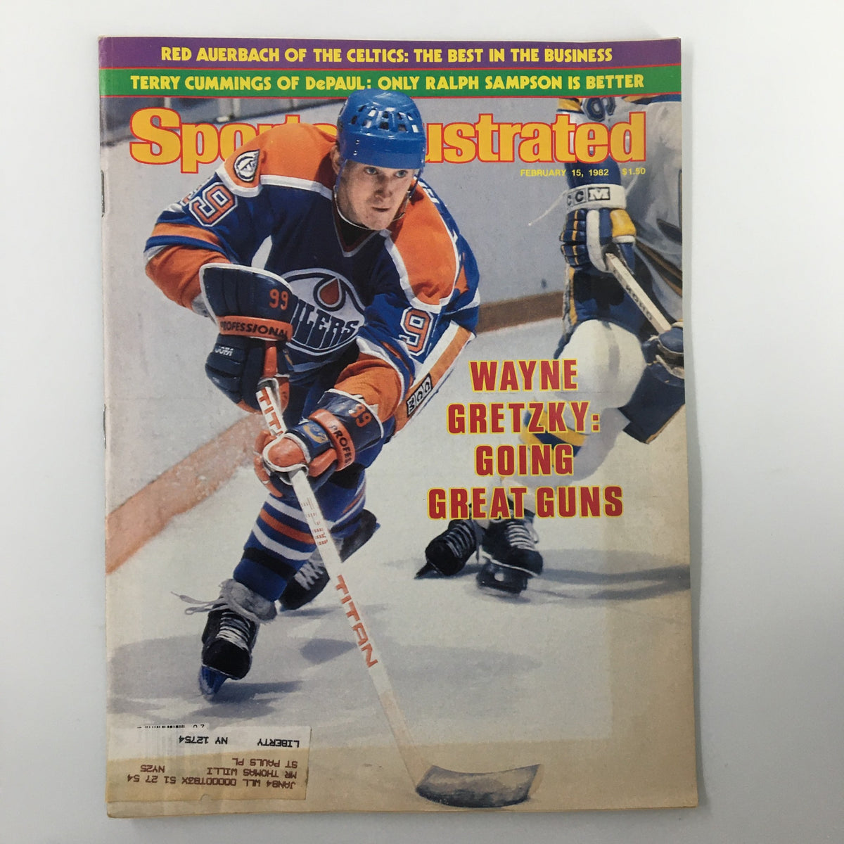 VTG Sports Illustrated Magazine February 15 1982 featuring Wayne Gretzky on the cover with the title 'Going Great Guns', highlighting the hockey legend in action.