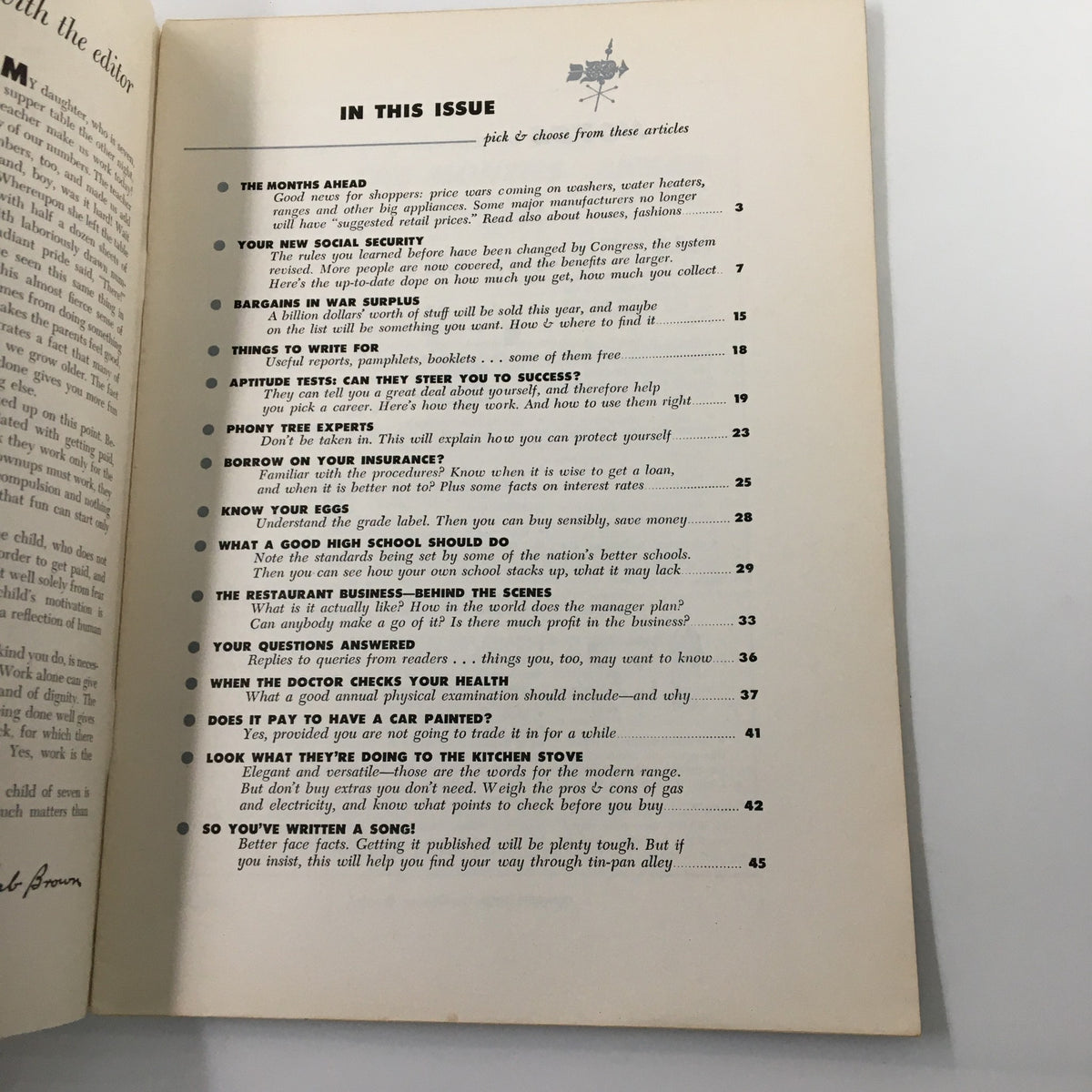 Inside page of VTG Changing Times Magazine February 1955 featuring the article list including 'What A Good High School Should Do' and other educational topics.