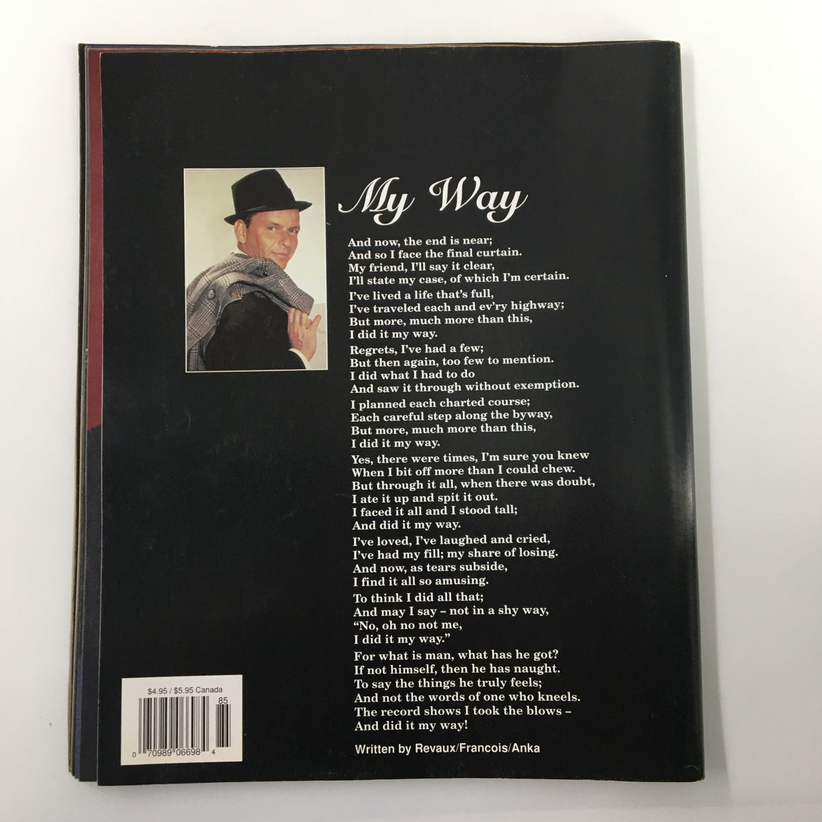 Back cover of Luxury Lifestyles Magazine 1998 featuring Frank Sinatra tribute with lyrics from 'I Did It My Way', showcasing vintage design and nostalgic elements.