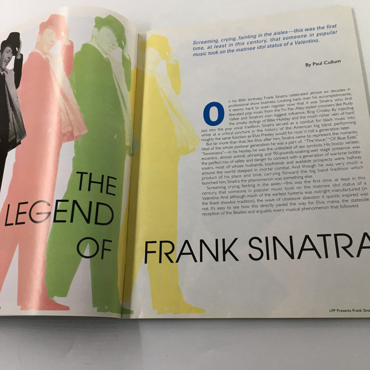 LFP Magazine Vol. 3 #3 Frank Sinatra Memorial Issue featuring an artistic layout titled 'The Legend of Frank Sinatra' with colorful silhouettes of Sinatra and introductory text by Paul Cullum.