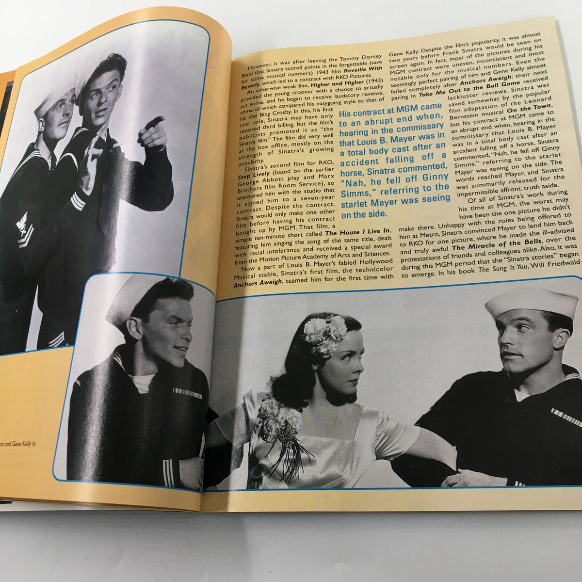 A segment from LFP Magazine Vol. 3 #3 presenting a collage of vintage images of Frank Sinatra, Gene Kelly, and others in classic film contexts, reflecting on Sinatra's career beginnings.