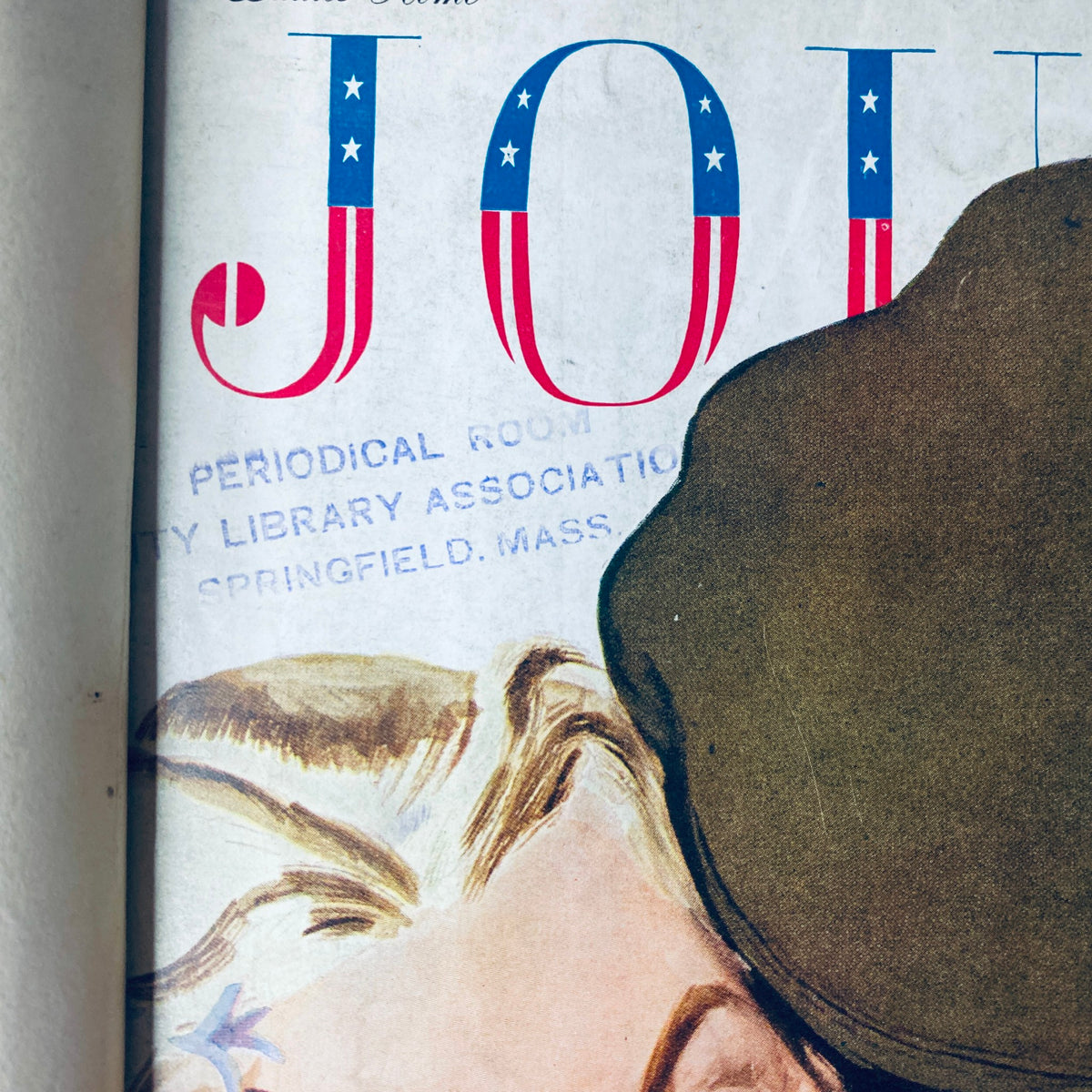 Cover of Ladies' Home Journal Bound Magazine for January 1945, featuring patriotic colors and a glamorous woman, showcasing mid-20th century Americana.