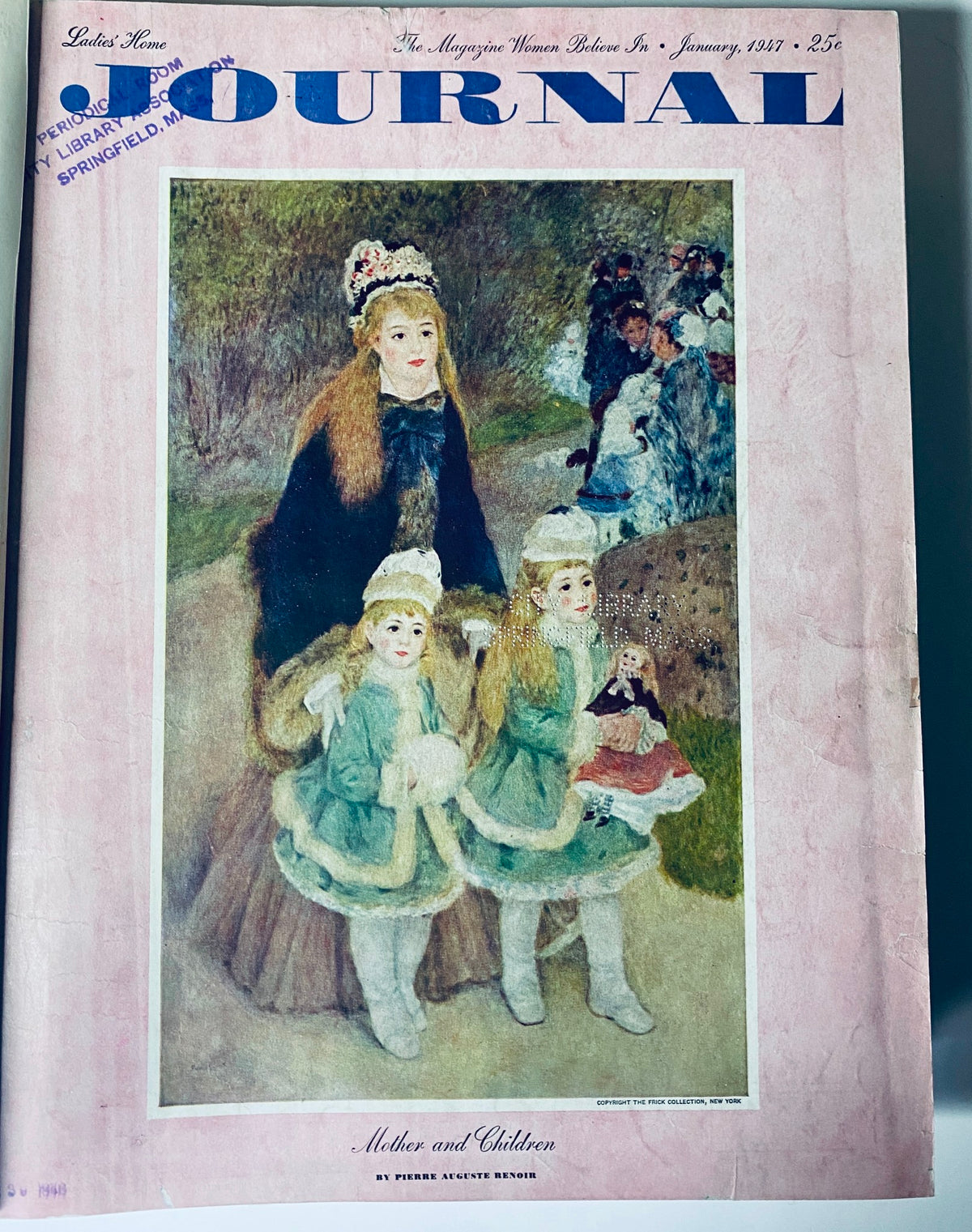January 1947 cover of Ladies' Home Journal, featuring a painting titled 'Mother and Children' by Renoir.