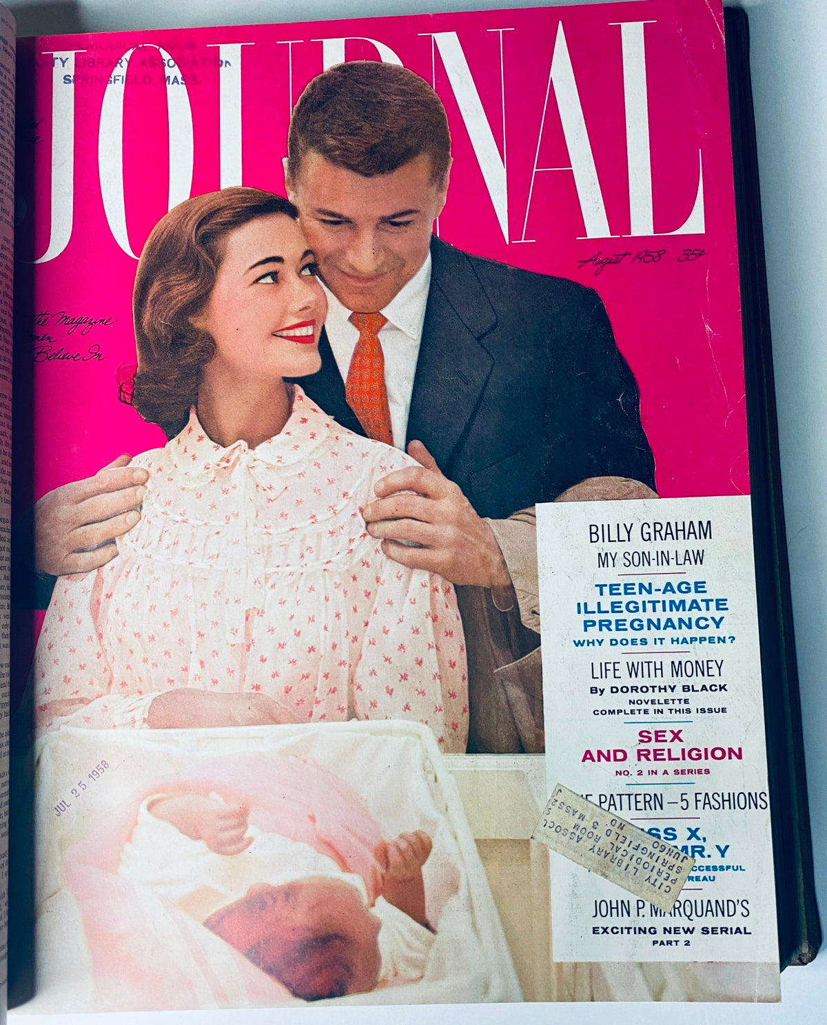 Ladies' Home Journal Library Bound Magazine 1958 Full Year January - December, showing the cover of the August issue featuring a couple.
